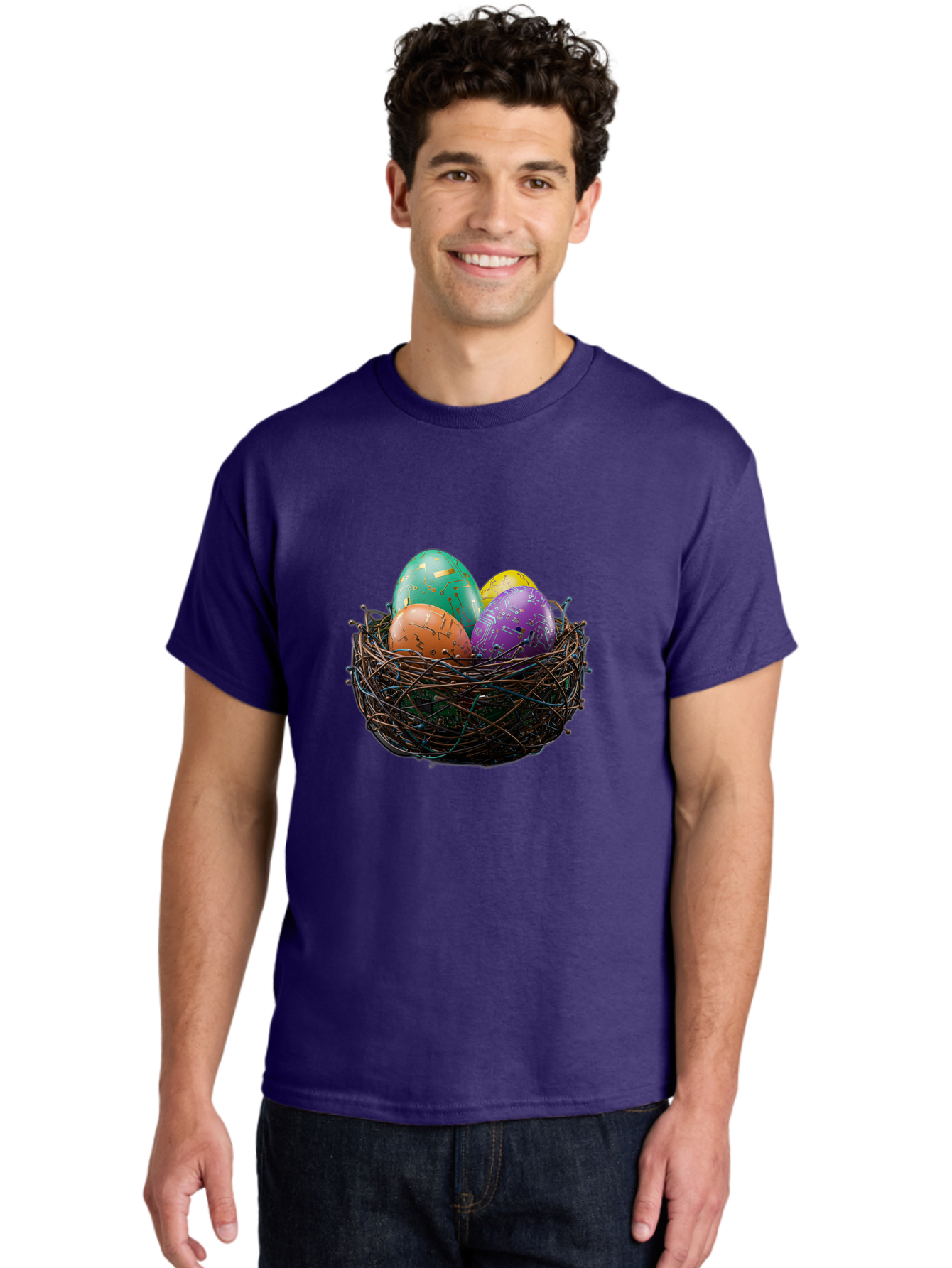 Easter-Eggs-In-Nest-1 Men'S Graphic Tee, 100% Cotton, Comfortable Casual Summer Wear, Machine Washable, Colorful Easter Eggs, Decorative Eggs, Easter Basket, Nest, Vibrant Colors, Festive Decorations, Spring Theme, Easter Celebration Baa617