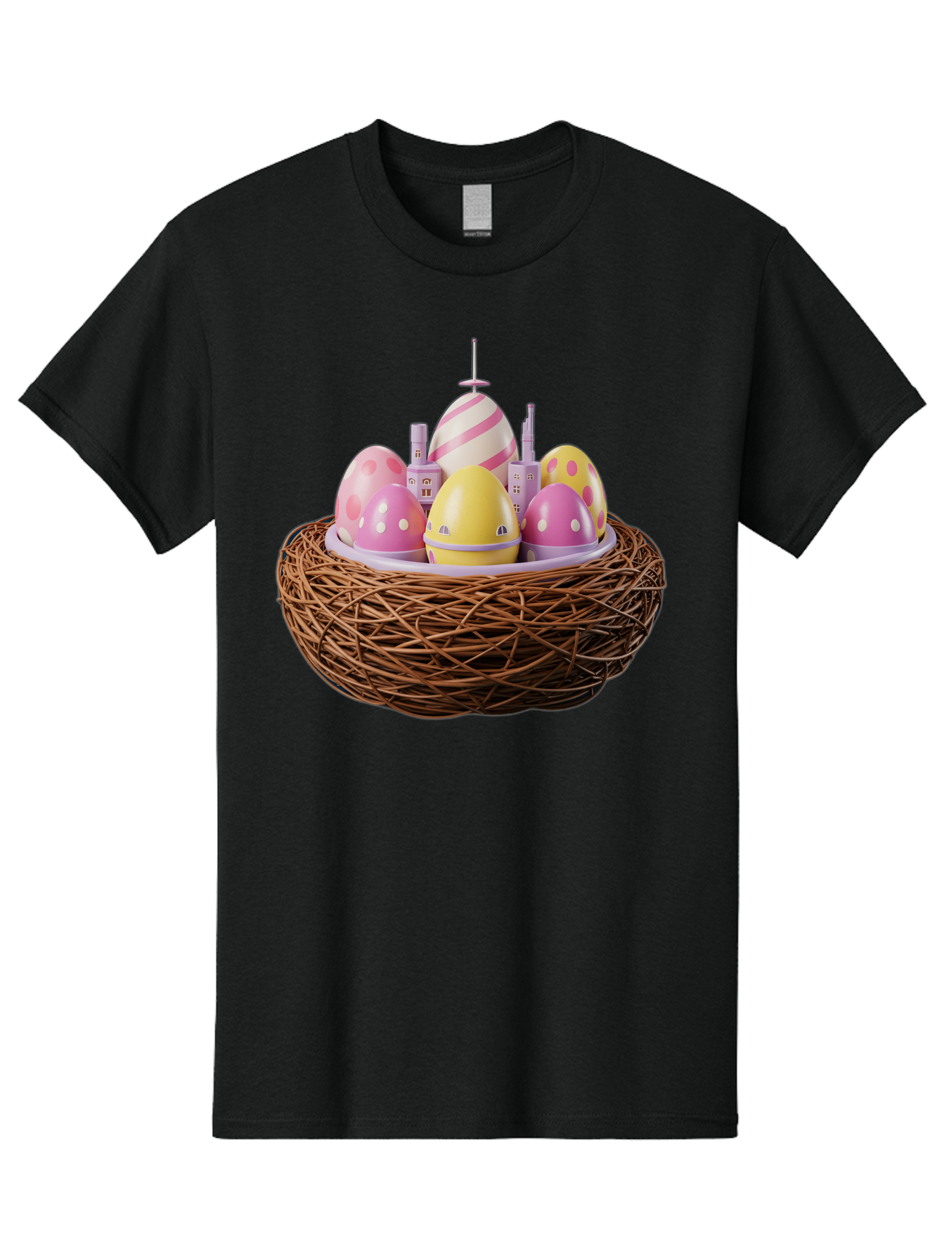 Easter-Eggs-In-Nest-3 Men'S Graphic Tee, 100% Cotton, Comfortable Casual Summer Wear, Machine Washable, Easter Eggs, Pastel Colors, Polka Dots, Stripes, Easter Holiday, Egg Hunt, Springtime, Wicker Nest, Festive Decorations, Creative Designs Baa619
