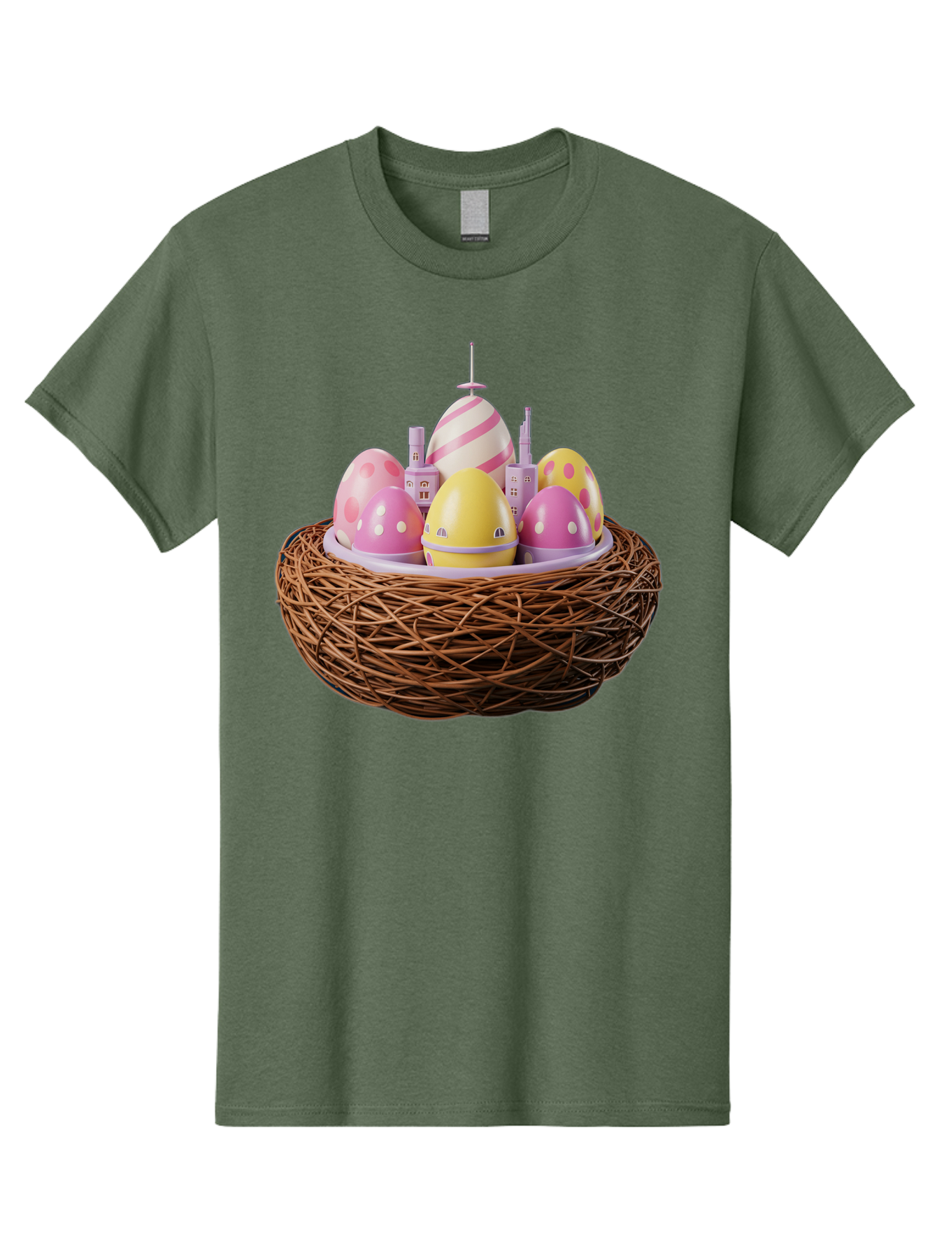Easter-Eggs-In-Nest-3 Men'S Graphic Tee, 100% Cotton, Comfortable Casual Summer Wear, Machine Washable, Easter Eggs, Pastel Colors, Polka Dots, Stripes, Easter Holiday, Egg Hunt, Springtime, Wicker Nest, Festive Decorations, Creative Designs Baa619