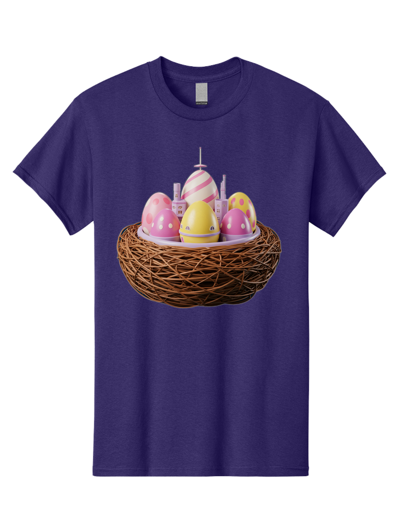 Easter-Eggs-In-Nest-3 Men'S Graphic Tee, 100% Cotton, Comfortable Casual Summer Wear, Machine Washable, Easter Eggs, Pastel Colors, Polka Dots, Stripes, Easter Holiday, Egg Hunt, Springtime, Wicker Nest, Festive Decorations, Creative Designs Baa619