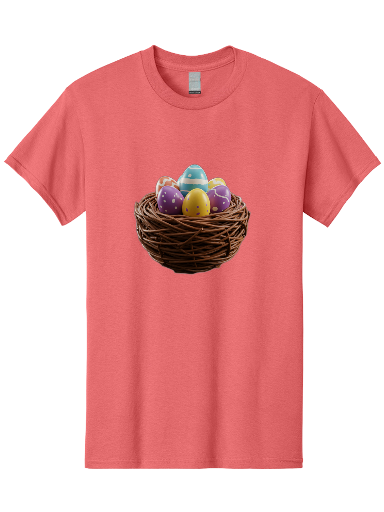 Easter-Eggs-In-Nest Men'S Graphic Tee, 100% Cotton, Comfortable Casual Summer Wear, Machine Washable, Colorful Easter Eggs, Decorated Eggs, Nest With Eggs, Easter Nest, Springtime Eggs, Easter Decoration, Vibrant Eggs, Festive Eggs, Baa620