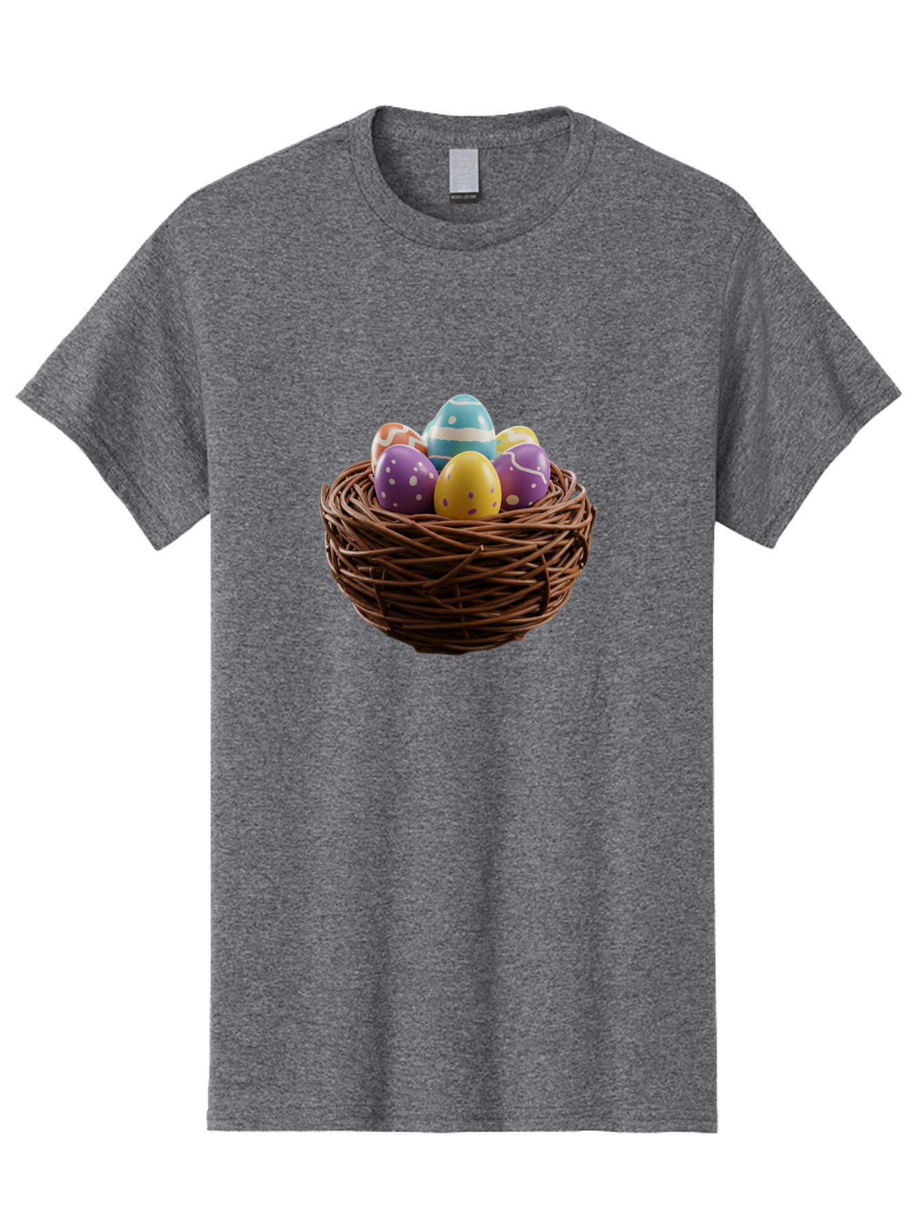 Easter-Eggs-In-Nest Men'S Graphic Tee, 100% Cotton, Comfortable Casual Summer Wear, Machine Washable, Colorful Easter Eggs, Decorated Eggs, Nest With Eggs, Easter Nest, Springtime Eggs, Easter Decoration, Vibrant Eggs, Festive Eggs, Baa620