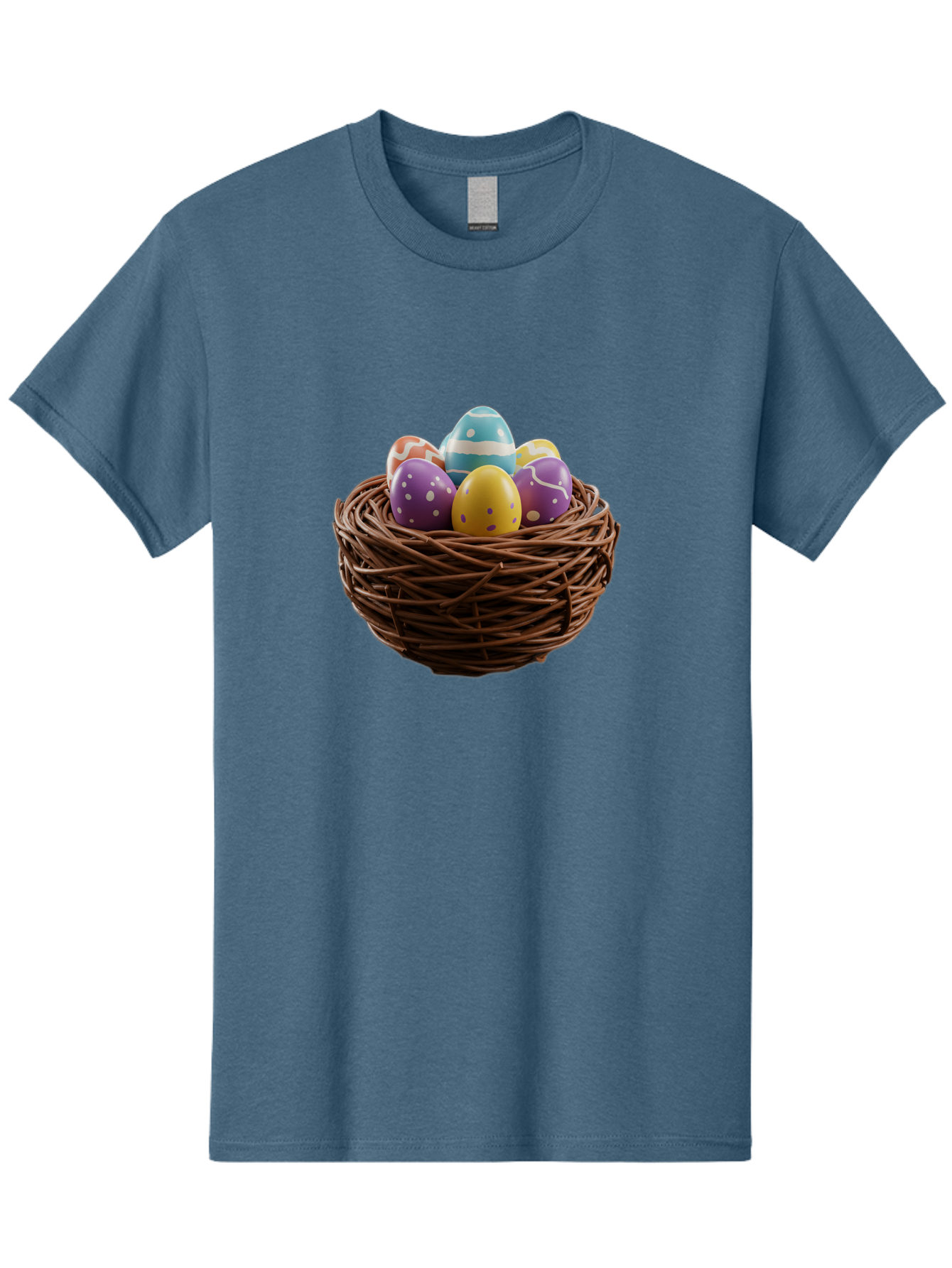 Easter-Eggs-In-Nest Men'S Graphic Tee, 100% Cotton, Comfortable Casual Summer Wear, Machine Washable, Colorful Easter Eggs, Decorated Eggs, Nest With Eggs, Easter Nest, Springtime Eggs, Easter Decoration, Vibrant Eggs, Festive Eggs, Baa620