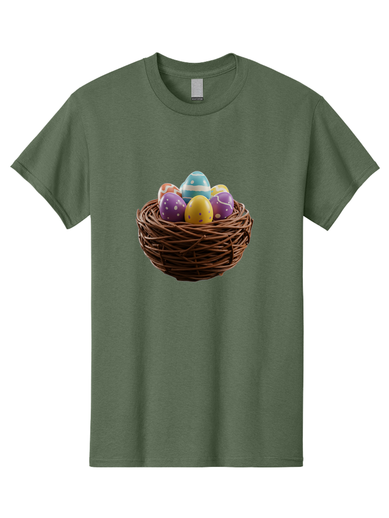 Easter-Eggs-In-Nest Men'S Graphic Tee, 100% Cotton, Comfortable Casual Summer Wear, Machine Washable, Colorful Easter Eggs, Decorated Eggs, Nest With Eggs, Easter Nest, Springtime Eggs, Easter Decoration, Vibrant Eggs, Festive Eggs, Baa620