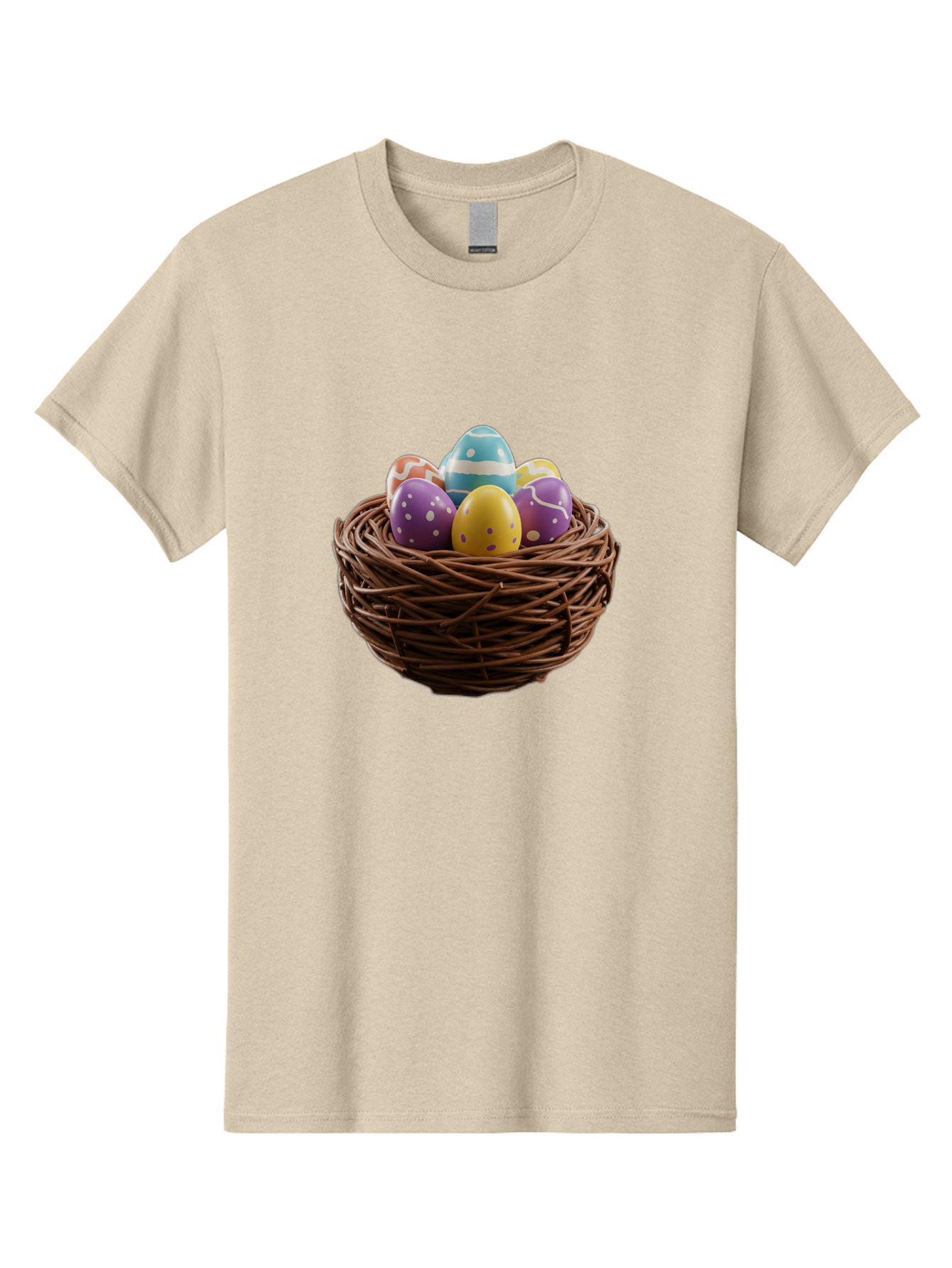 Easter-Eggs-In-Nest Men'S Graphic Tee, 100% Cotton, Comfortable Casual Summer Wear, Machine Washable, Colorful Easter Eggs, Decorated Eggs, Nest With Eggs, Easter Nest, Springtime Eggs, Easter Decoration, Vibrant Eggs, Festive Eggs, Baa620