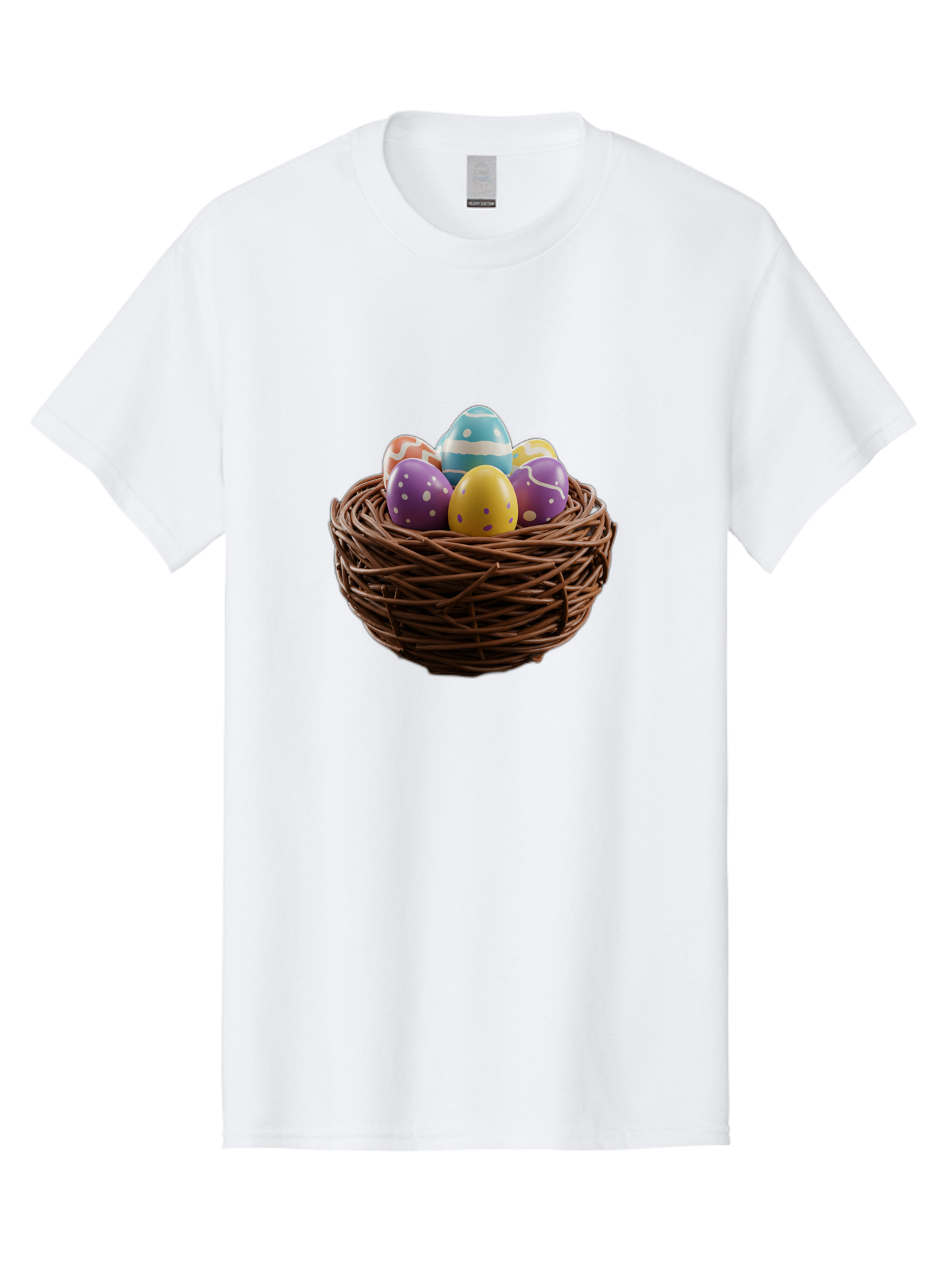 Easter-Eggs-In-Nest Men'S Graphic Tee, 100% Cotton, Comfortable Casual Summer Wear, Machine Washable, Colorful Easter Eggs, Decorated Eggs, Nest With Eggs, Easter Nest, Springtime Eggs, Easter Decoration, Vibrant Eggs, Festive Eggs, Baa620