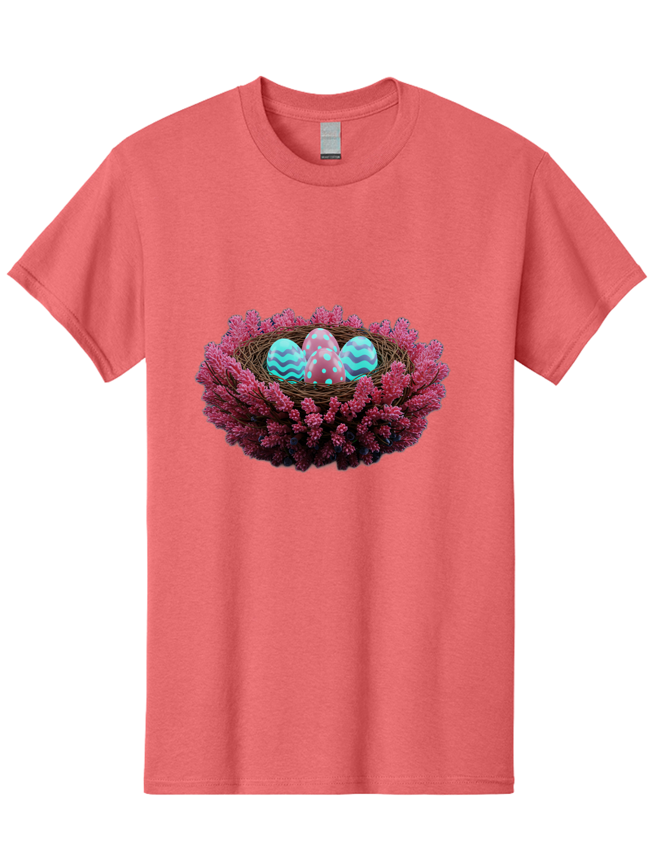 Easter-Eggs-Nest Men'S Graphic Tee, 100% Cotton, Comfortable Casual Summer Wear, Machine Washable, Easter Eggs, Decorated Eggs, Nest, Flowers, Spring, Easter Celebration, Colorful Eggs, Wavy Lines, Dots, Festive Decor Baa621