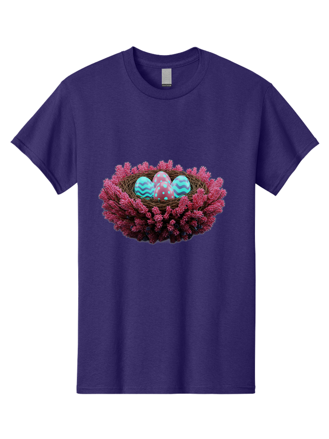 Easter-Eggs-Nest Men'S Graphic Tee, 100% Cotton, Comfortable Casual Summer Wear, Machine Washable, Easter Eggs, Decorated Eggs, Nest, Flowers, Spring, Easter Celebration, Colorful Eggs, Wavy Lines, Dots, Festive Decor Baa621