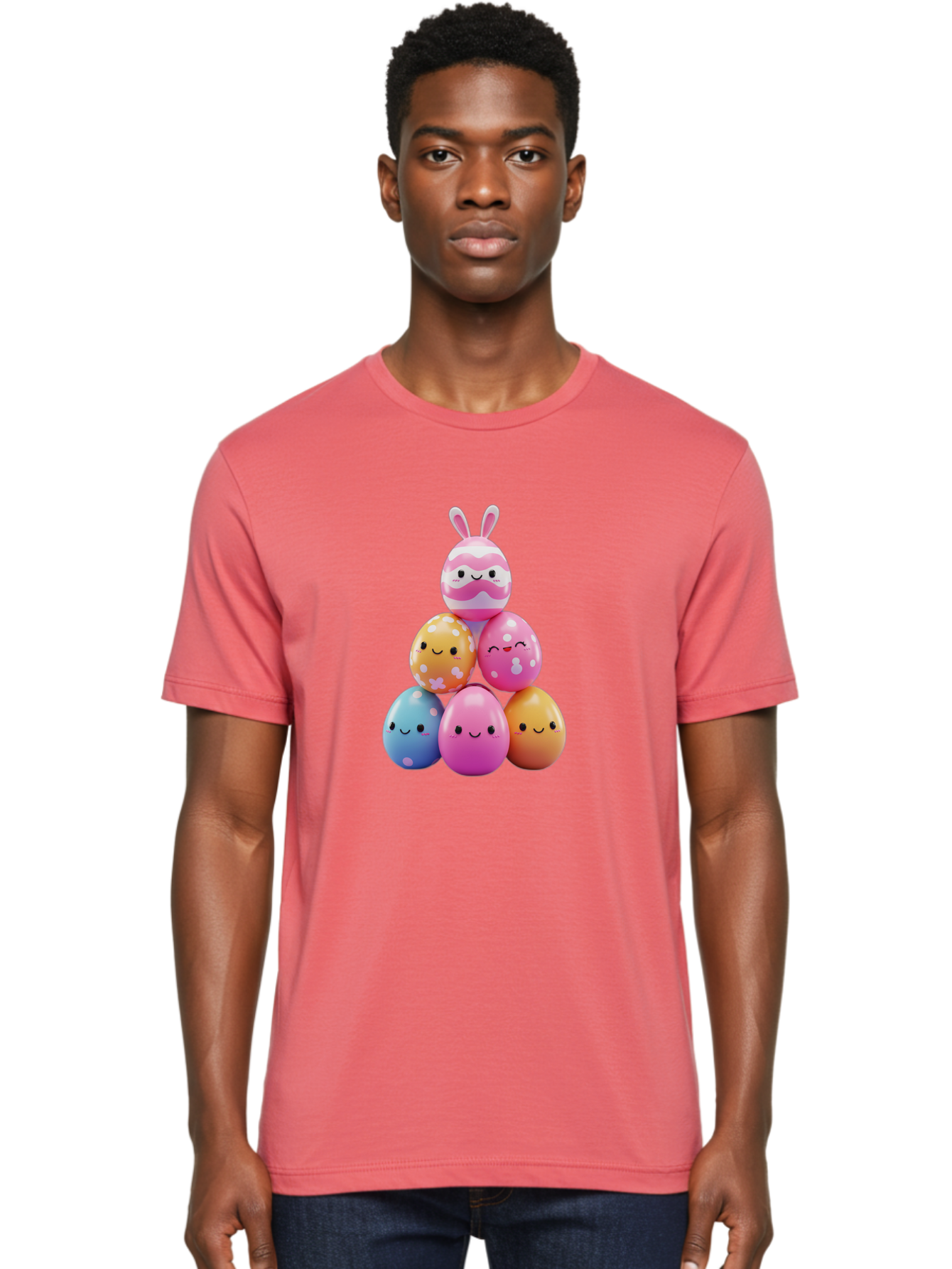 Easter-Eggs-Pyramid Men'S Graphic Tee, 100% Cotton, Comfortable Casual Summer Wear, Machine Washable, Easter Eggs, Colorful Eggs, Cute Eggs, Easter Bunny, Happy Face, Pastel Colors, Polka Dot Eggs, Easter Decoration, Spring Theme, Festive Eggs Baa622