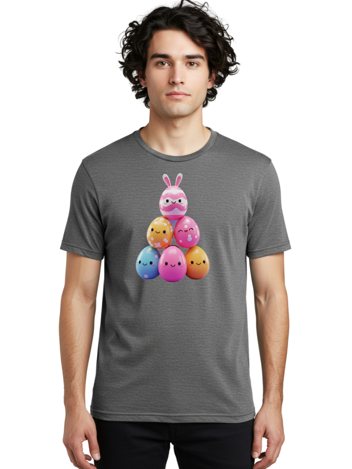Easter-Eggs-Pyramid Men'S Graphic Tee, 100% Cotton, Comfortable Casual Summer Wear, Machine Washable, Easter Eggs, Colorful Eggs, Cute Eggs, Easter Bunny, Happy Face, Pastel Colors, Polka Dot Eggs, Easter Decoration, Spring Theme, Festive Eggs Baa622