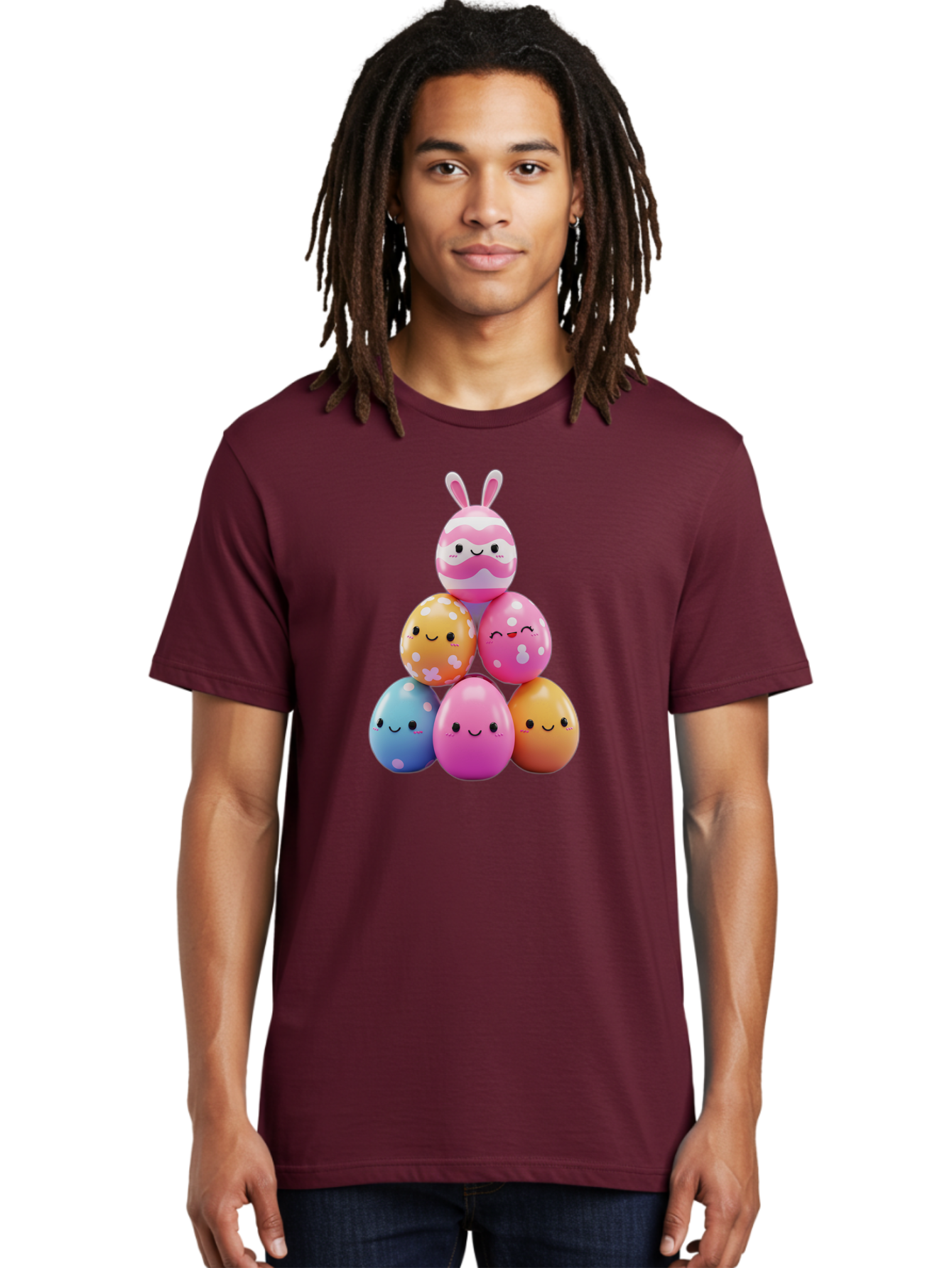 Easter-Eggs-Pyramid Men'S Graphic Tee, 100% Cotton, Comfortable Casual Summer Wear, Machine Washable, Easter Eggs, Colorful Eggs, Cute Eggs, Easter Bunny, Happy Face, Pastel Colors, Polka Dot Eggs, Easter Decoration, Spring Theme, Festive Eggs Baa622