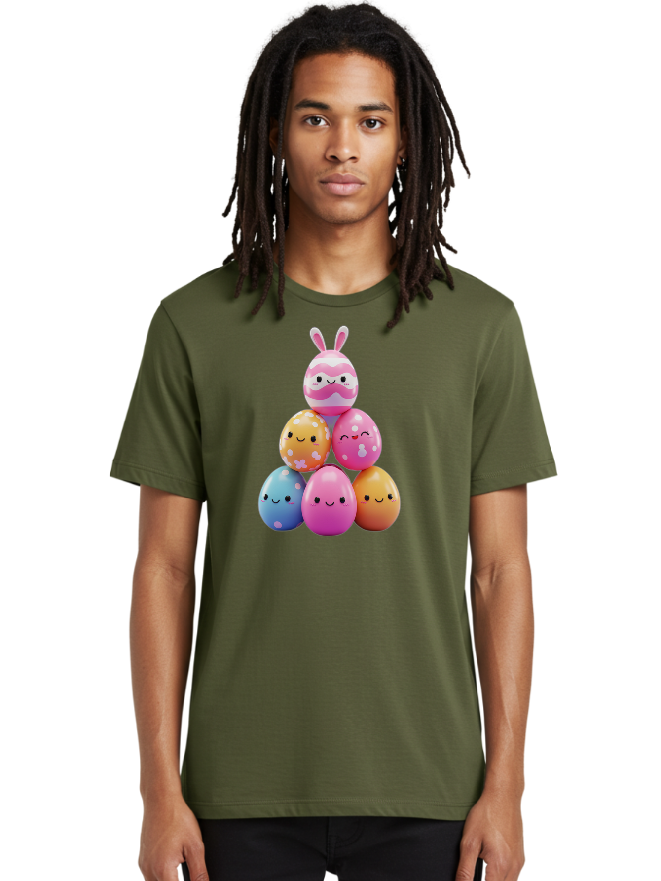 Easter-Eggs-Pyramid Men'S Graphic Tee, 100% Cotton, Comfortable Casual Summer Wear, Machine Washable, Easter Eggs, Colorful Eggs, Cute Eggs, Easter Bunny, Happy Face, Pastel Colors, Polka Dot Eggs, Easter Decoration, Spring Theme, Festive Eggs Baa622