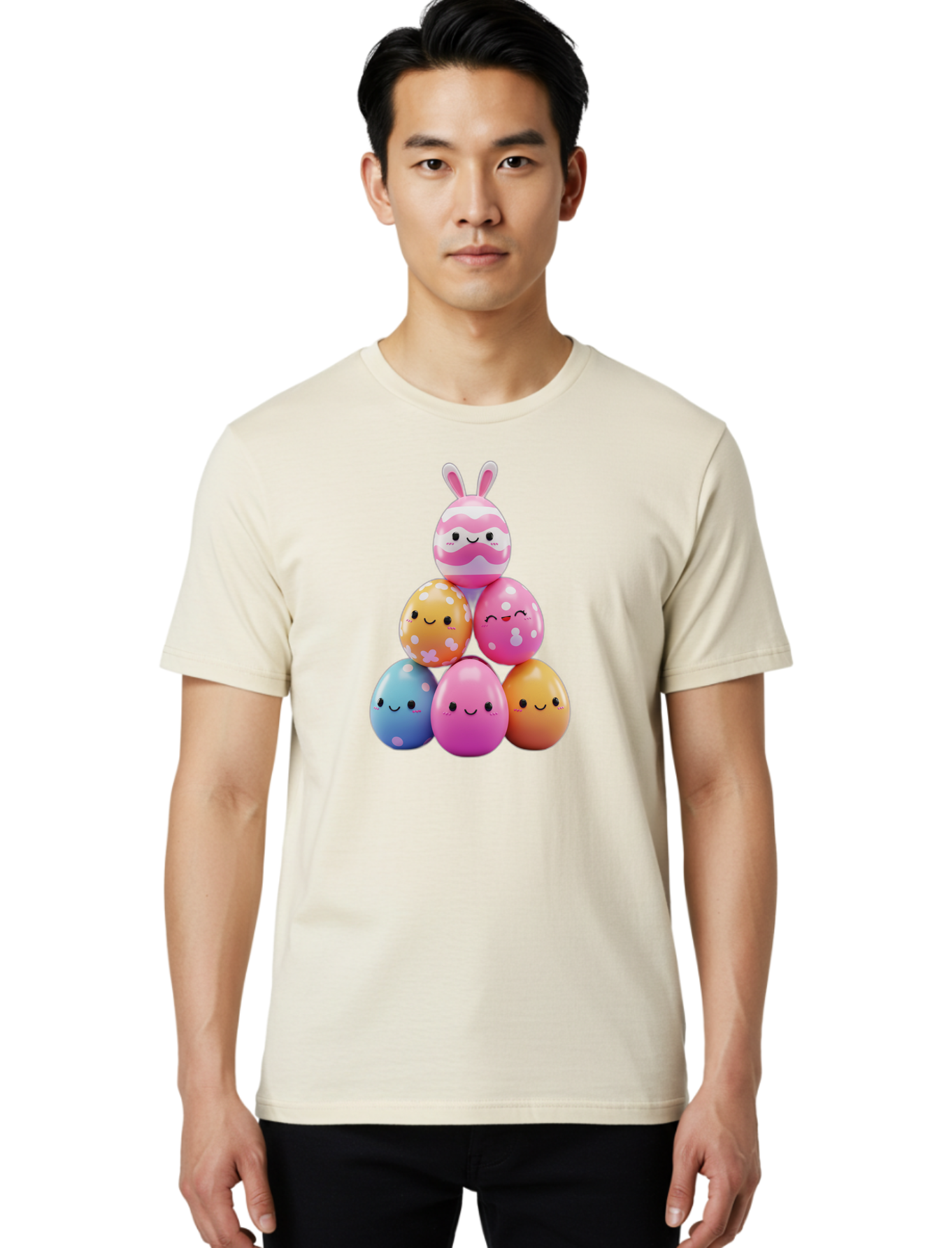 Easter-Eggs-Pyramid Men'S Graphic Tee, 100% Cotton, Comfortable Casual Summer Wear, Machine Washable, Easter Eggs, Colorful Eggs, Cute Eggs, Easter Bunny, Happy Face, Pastel Colors, Polka Dot Eggs, Easter Decoration, Spring Theme, Festive Eggs Baa622