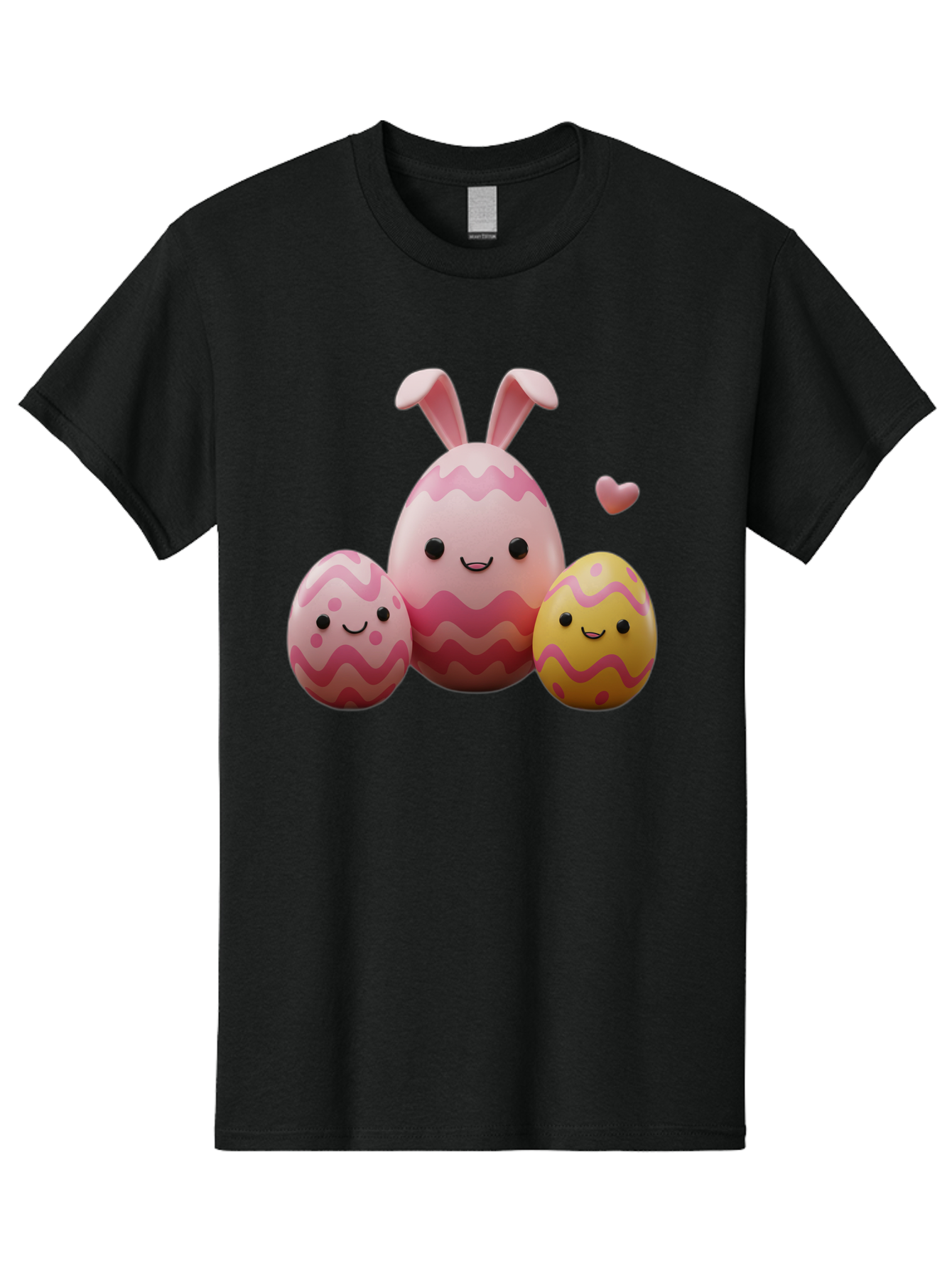 Easter-Eggs-With-Bunny-Ears-1 Men'S Graphic Tee, 100% Cotton, Comfortable Casual Summer Wear, Machine Washable, Easter Eggs, Cartoon Eggs, Happy Easter, Easter Bunny, Pink Eggs, Yellow Eggs, Cute Eggs, Smiling Faces, Pink Hearts, Baa623