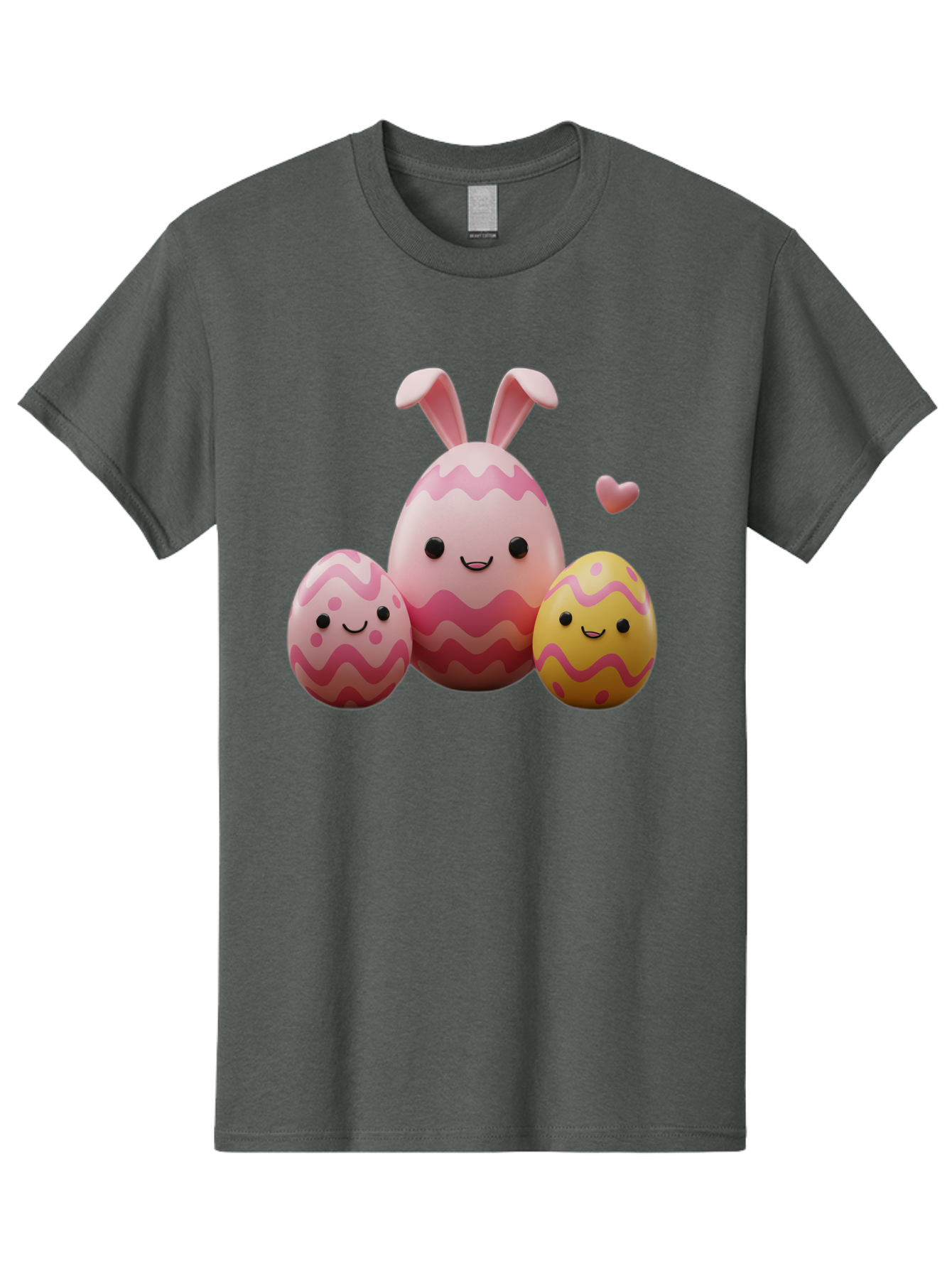 Easter-Eggs-With-Bunny-Ears-1 Men'S Graphic Tee, 100% Cotton, Comfortable Casual Summer Wear, Machine Washable, Easter Eggs, Cartoon Eggs, Happy Easter, Easter Bunny, Pink Eggs, Yellow Eggs, Cute Eggs, Smiling Faces, Pink Hearts, Baa623