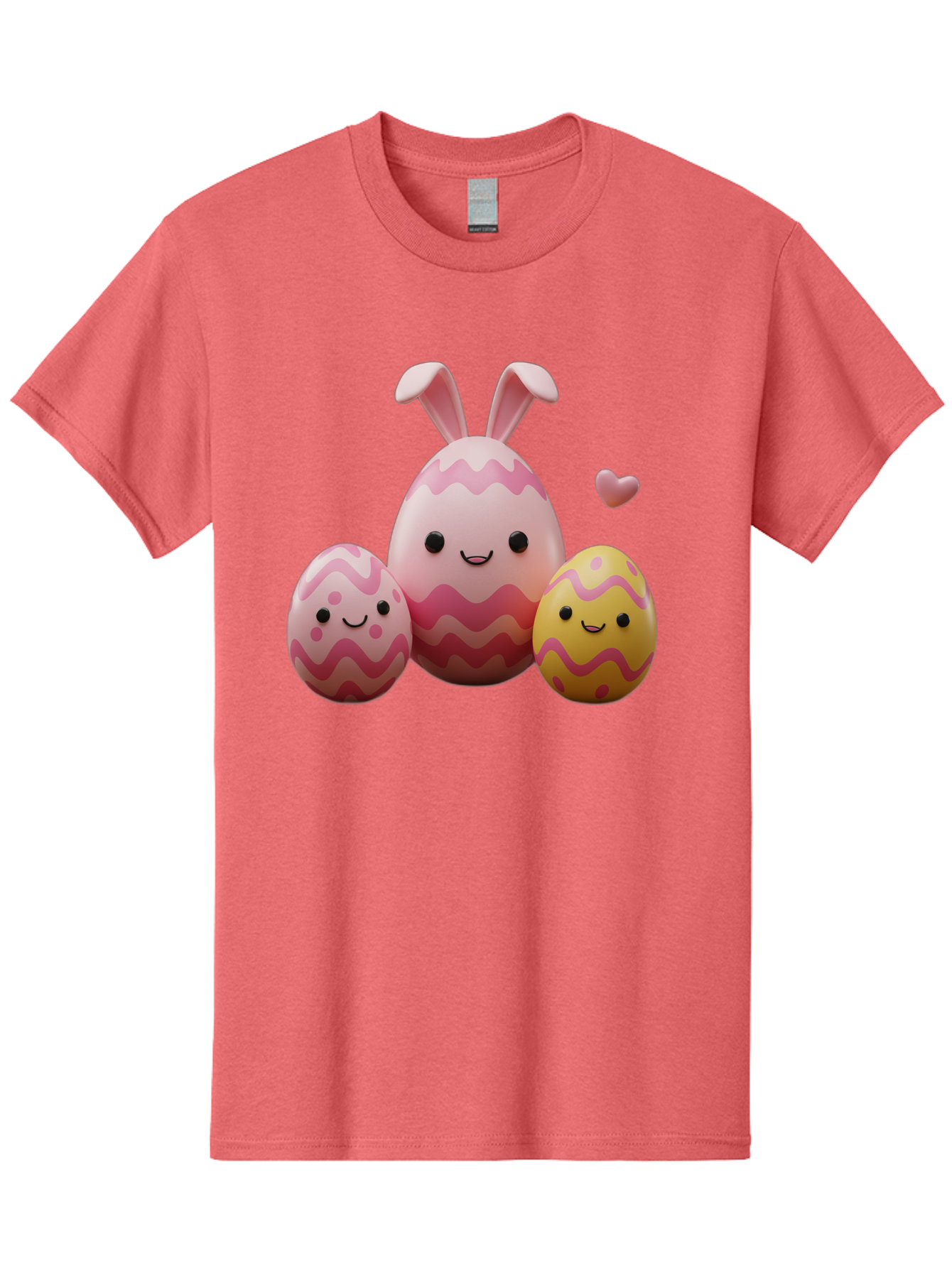 Easter-Eggs-With-Bunny-Ears-1 Men'S Graphic Tee, 100% Cotton, Comfortable Casual Summer Wear, Machine Washable, Easter Eggs, Cartoon Eggs, Happy Easter, Easter Bunny, Pink Eggs, Yellow Eggs, Cute Eggs, Smiling Faces, Pink Hearts, Baa623