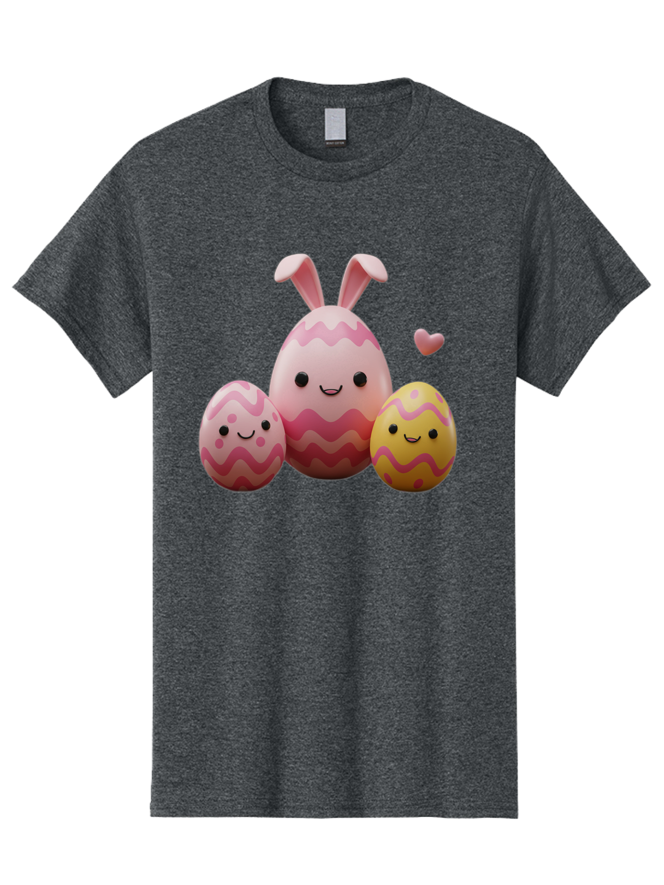 Easter-Eggs-With-Bunny-Ears-1 Men'S Graphic Tee, 100% Cotton, Comfortable Casual Summer Wear, Machine Washable, Easter Eggs, Cartoon Eggs, Happy Easter, Easter Bunny, Pink Eggs, Yellow Eggs, Cute Eggs, Smiling Faces, Pink Hearts, Baa623