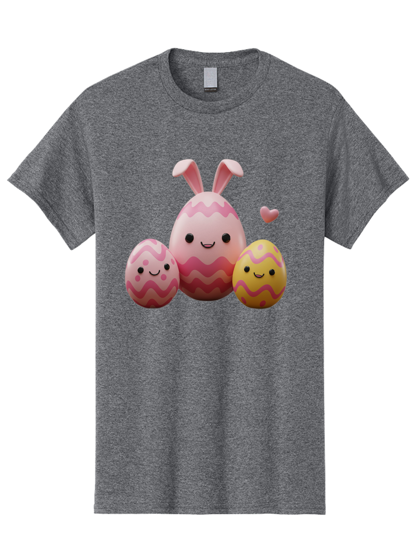 Easter-Eggs-With-Bunny-Ears-1 Men'S Graphic Tee, 100% Cotton, Comfortable Casual Summer Wear, Machine Washable, Easter Eggs, Cartoon Eggs, Happy Easter, Easter Bunny, Pink Eggs, Yellow Eggs, Cute Eggs, Smiling Faces, Pink Hearts, Baa623