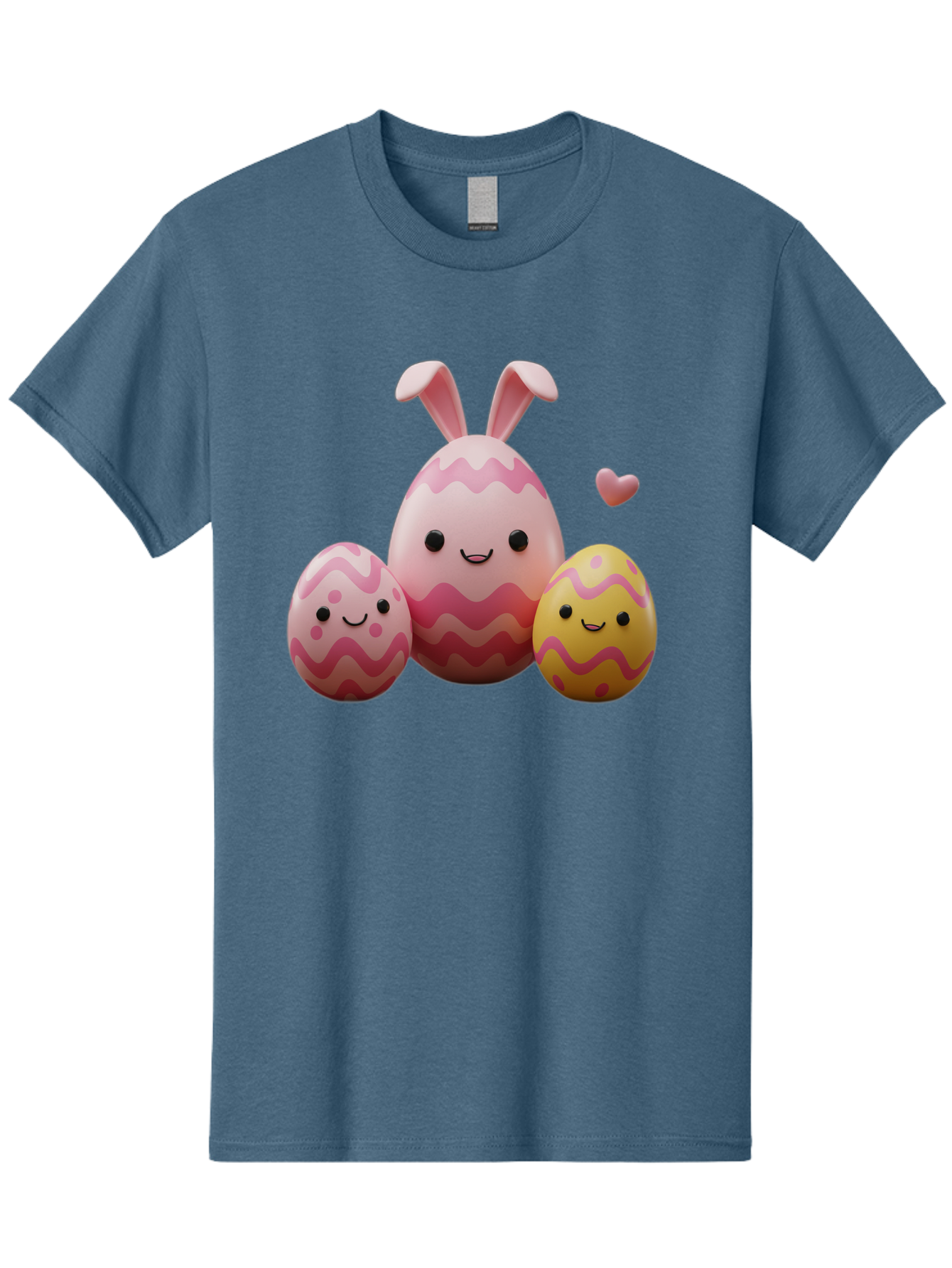 Easter-Eggs-With-Bunny-Ears-1 Men'S Graphic Tee, 100% Cotton, Comfortable Casual Summer Wear, Machine Washable, Easter Eggs, Cartoon Eggs, Happy Easter, Easter Bunny, Pink Eggs, Yellow Eggs, Cute Eggs, Smiling Faces, Pink Hearts, Baa623