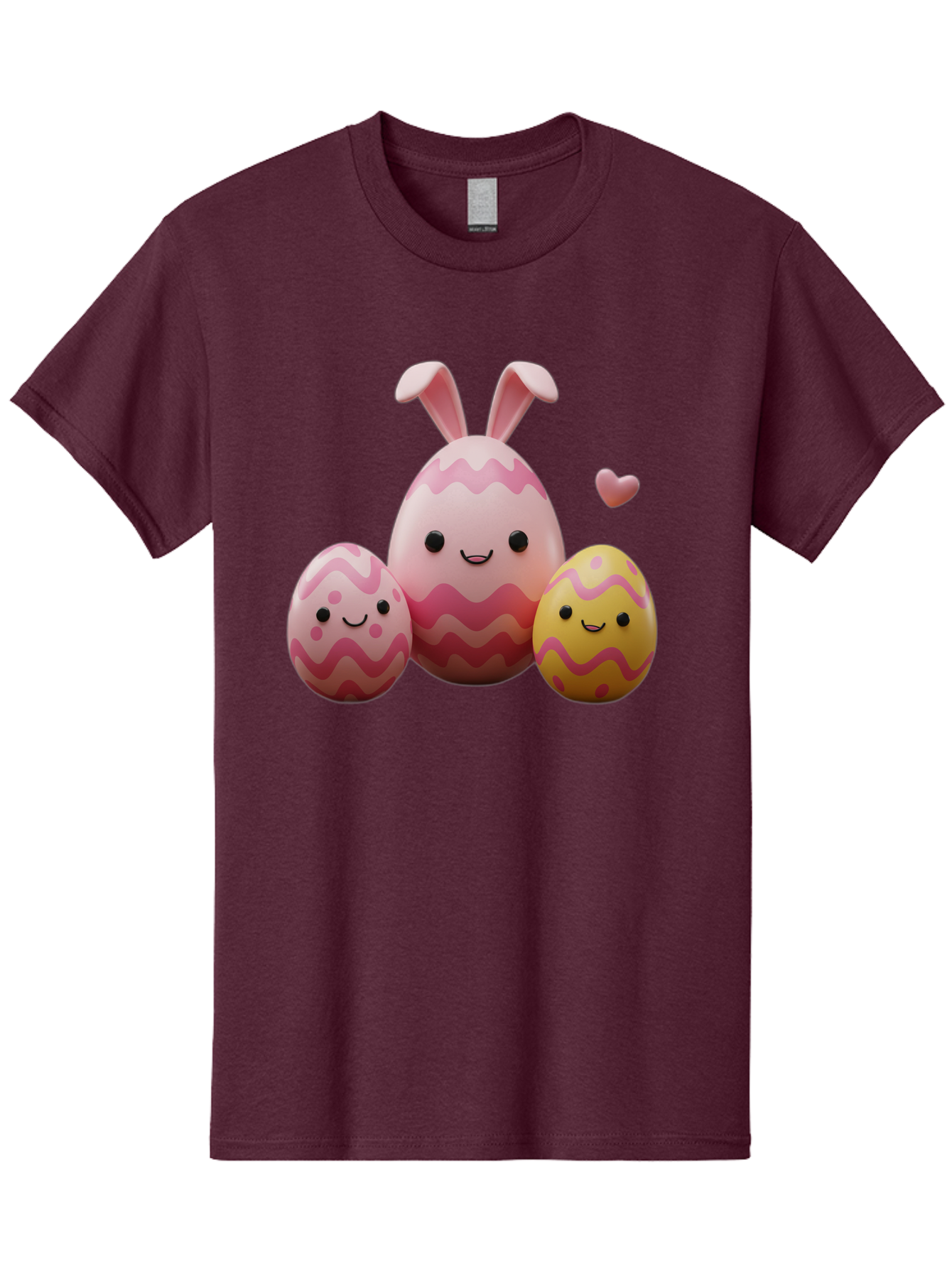 Easter-Eggs-With-Bunny-Ears-1 Men'S Graphic Tee, 100% Cotton, Comfortable Casual Summer Wear, Machine Washable, Easter Eggs, Cartoon Eggs, Happy Easter, Easter Bunny, Pink Eggs, Yellow Eggs, Cute Eggs, Smiling Faces, Pink Hearts, Baa623