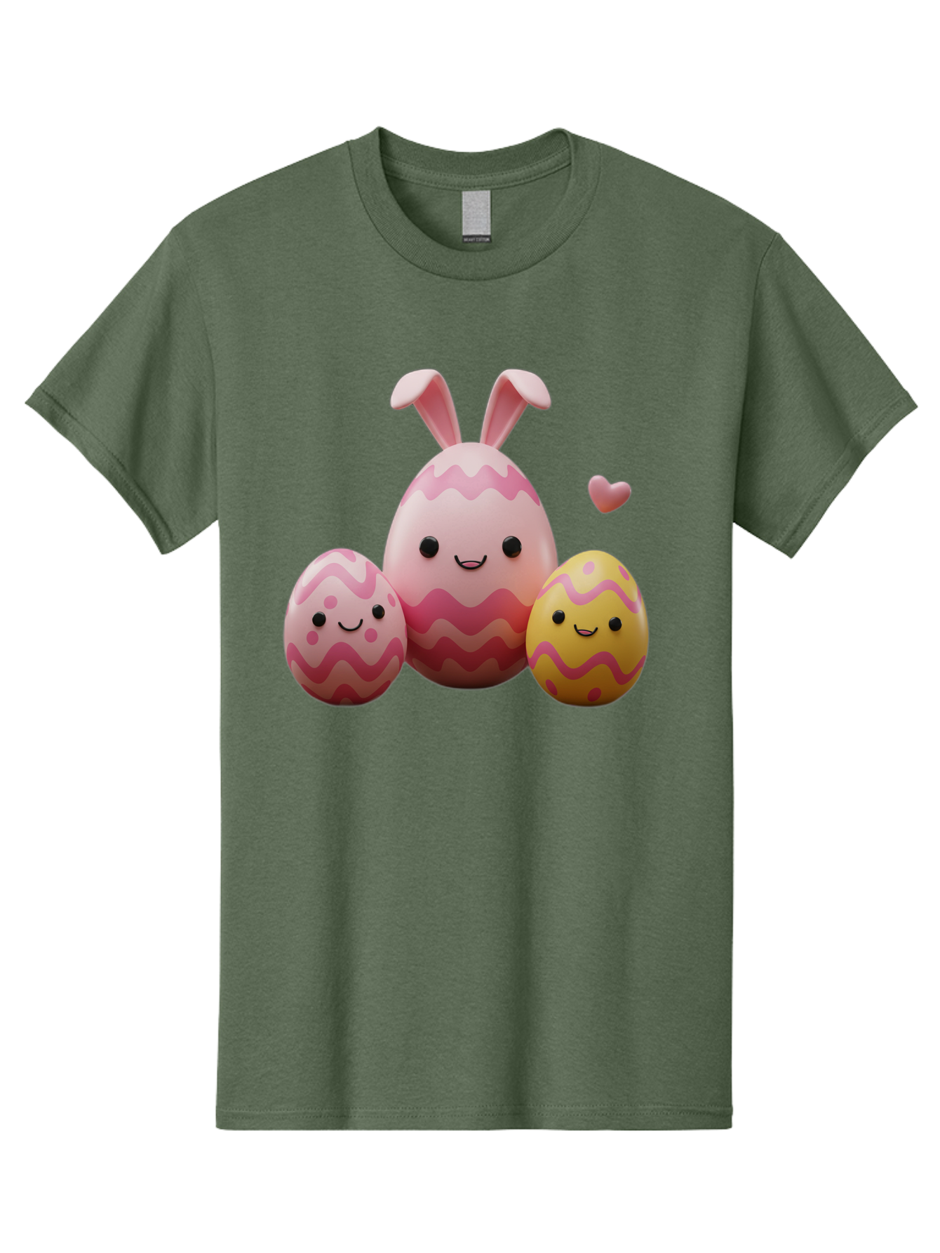 Easter-Eggs-With-Bunny-Ears-1 Men'S Graphic Tee, 100% Cotton, Comfortable Casual Summer Wear, Machine Washable, Easter Eggs, Cartoon Eggs, Happy Easter, Easter Bunny, Pink Eggs, Yellow Eggs, Cute Eggs, Smiling Faces, Pink Hearts, Baa623