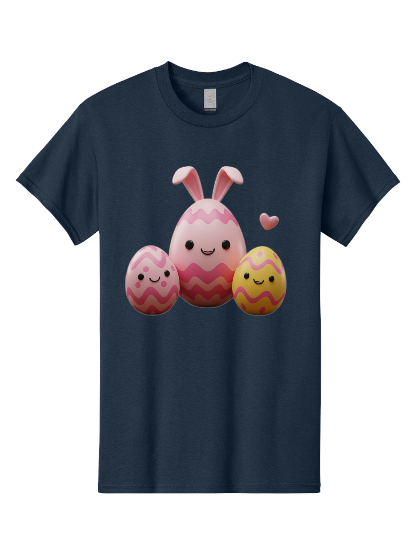 Easter-Eggs-With-Bunny-Ears-1 Men'S Graphic Tee, 100% Cotton, Comfortable Casual Summer Wear, Machine Washable, Easter Eggs, Cartoon Eggs, Happy Easter, Easter Bunny, Pink Eggs, Yellow Eggs, Cute Eggs, Smiling Faces, Pink Hearts, Baa623