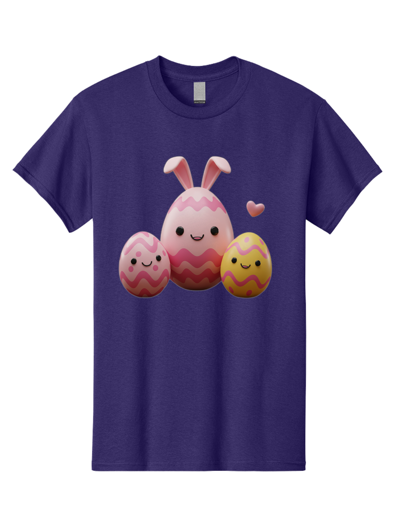 Easter-Eggs-With-Bunny-Ears-1 Men'S Graphic Tee, 100% Cotton, Comfortable Casual Summer Wear, Machine Washable, Easter Eggs, Cartoon Eggs, Happy Easter, Easter Bunny, Pink Eggs, Yellow Eggs, Cute Eggs, Smiling Faces, Pink Hearts, Baa623
