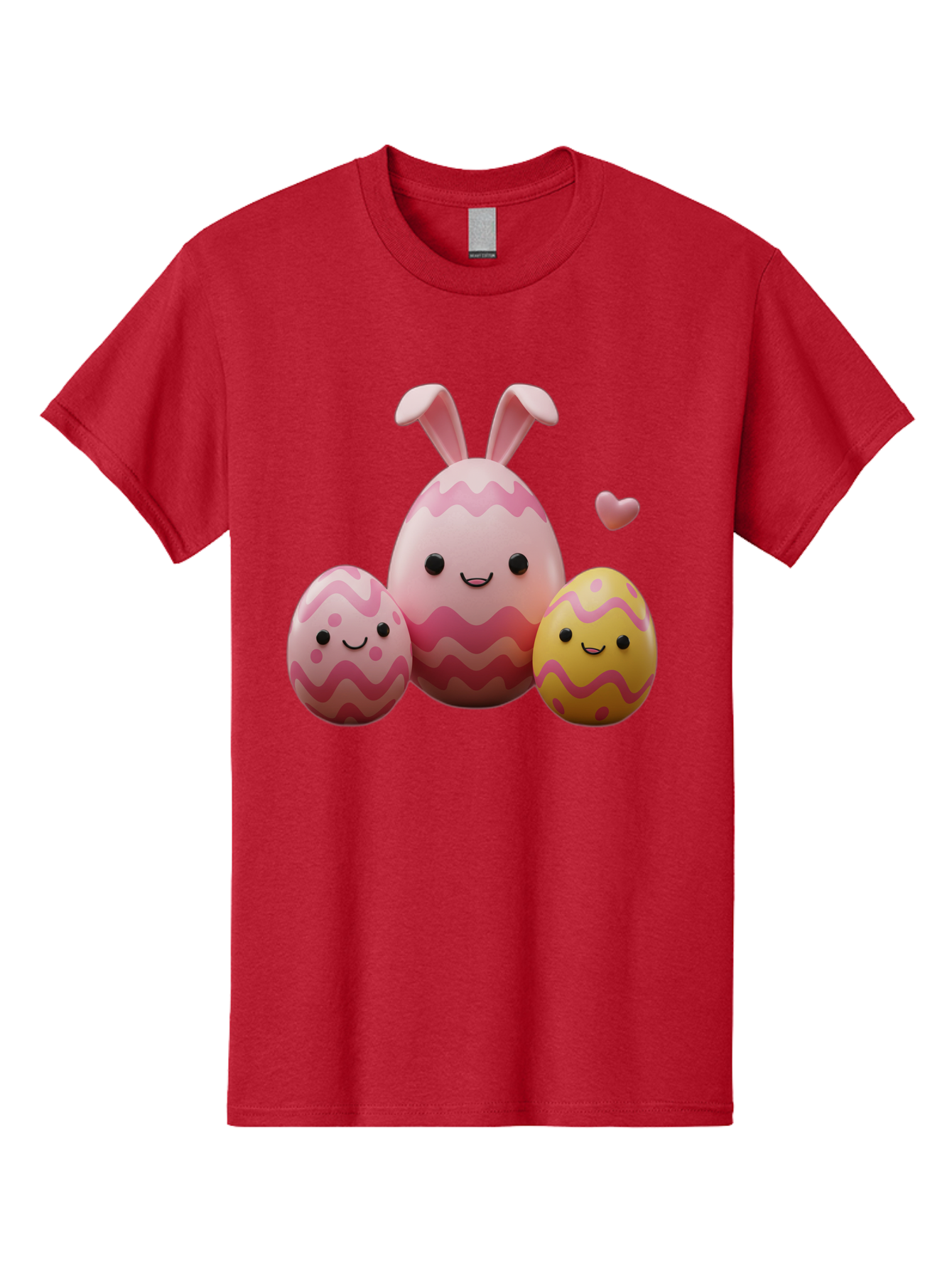 Easter-Eggs-With-Bunny-Ears-1 Men'S Graphic Tee, 100% Cotton, Comfortable Casual Summer Wear, Machine Washable, Easter Eggs, Cartoon Eggs, Happy Easter, Easter Bunny, Pink Eggs, Yellow Eggs, Cute Eggs, Smiling Faces, Pink Hearts, Baa623