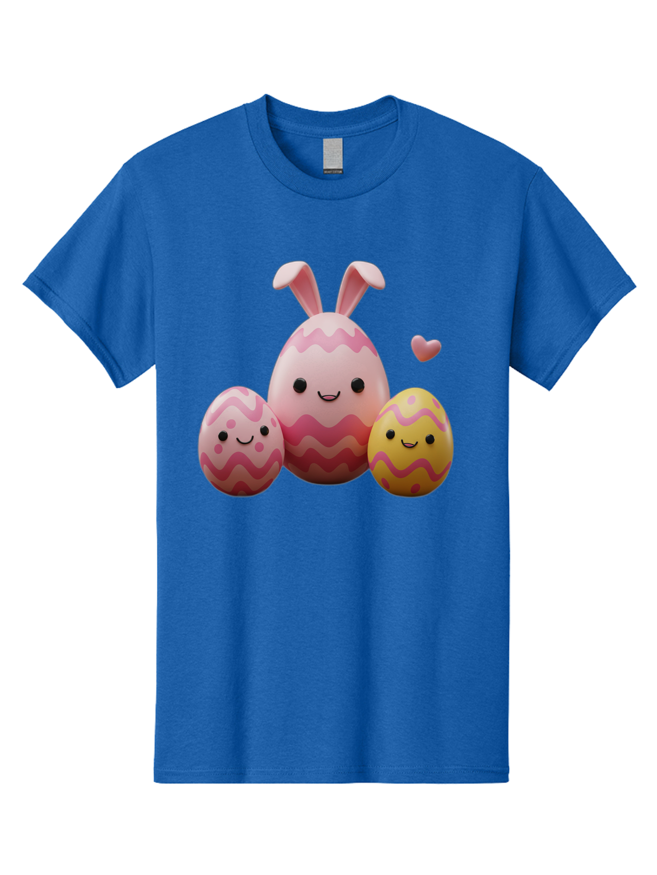 Easter-Eggs-With-Bunny-Ears-1 Men'S Graphic Tee, 100% Cotton, Comfortable Casual Summer Wear, Machine Washable, Easter Eggs, Cartoon Eggs, Happy Easter, Easter Bunny, Pink Eggs, Yellow Eggs, Cute Eggs, Smiling Faces, Pink Hearts, Baa623