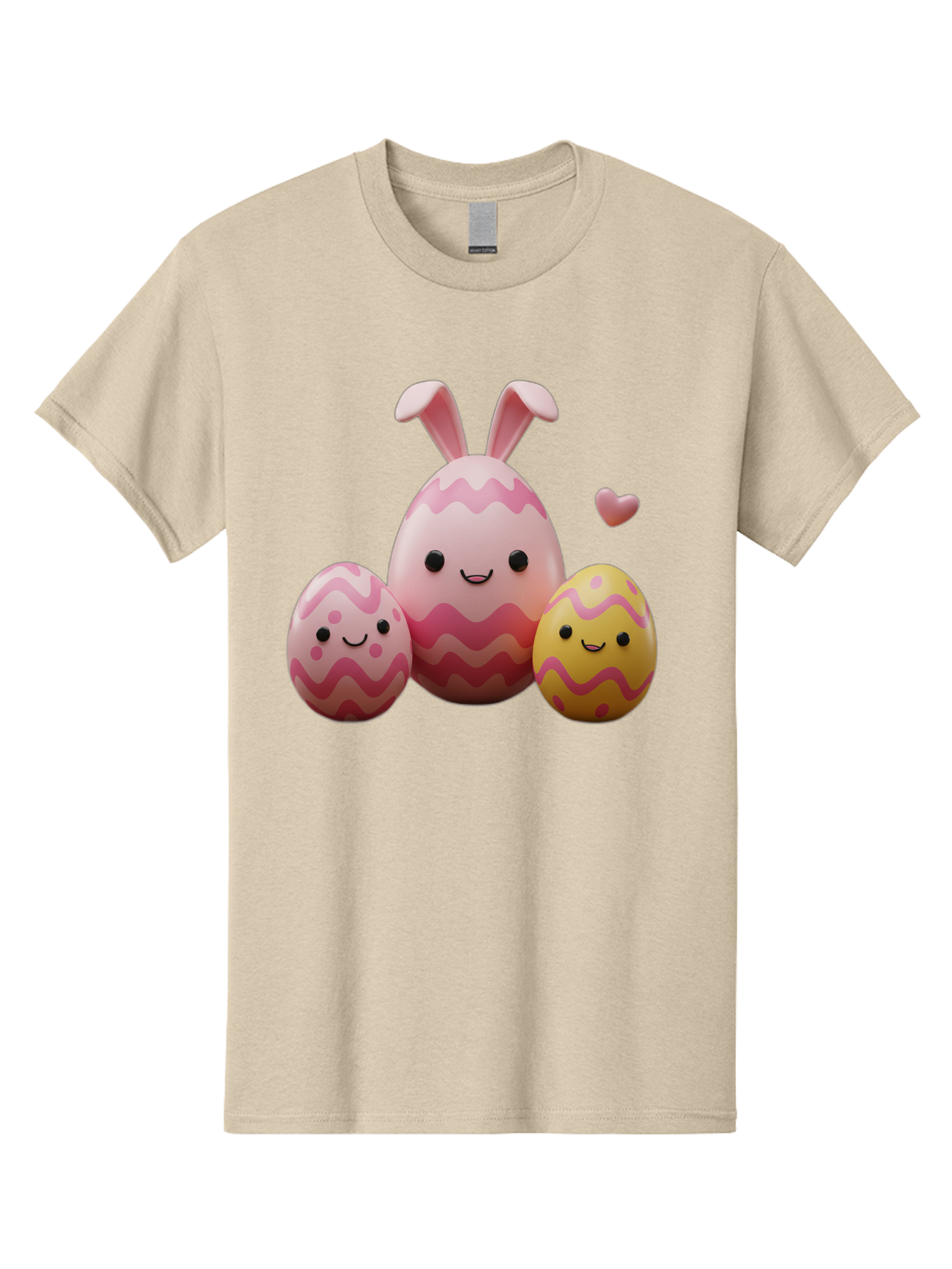 Easter-Eggs-With-Bunny-Ears-1 Men'S Graphic Tee, 100% Cotton, Comfortable Casual Summer Wear, Machine Washable, Easter Eggs, Cartoon Eggs, Happy Easter, Easter Bunny, Pink Eggs, Yellow Eggs, Cute Eggs, Smiling Faces, Pink Hearts, Baa623