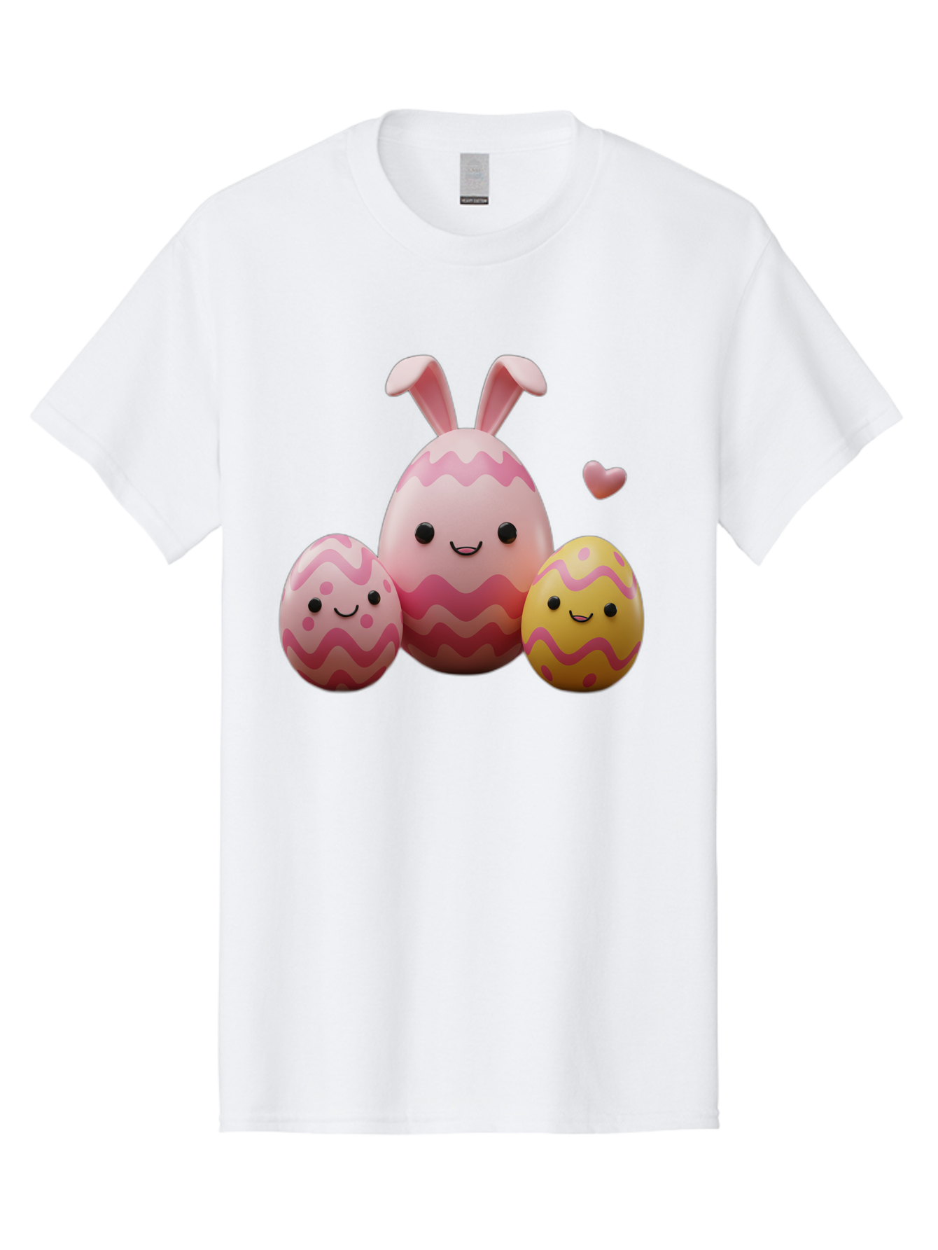 Easter-Eggs-With-Bunny-Ears-1 Men'S Graphic Tee, 100% Cotton, Comfortable Casual Summer Wear, Machine Washable, Easter Eggs, Cartoon Eggs, Happy Easter, Easter Bunny, Pink Eggs, Yellow Eggs, Cute Eggs, Smiling Faces, Pink Hearts, Baa623