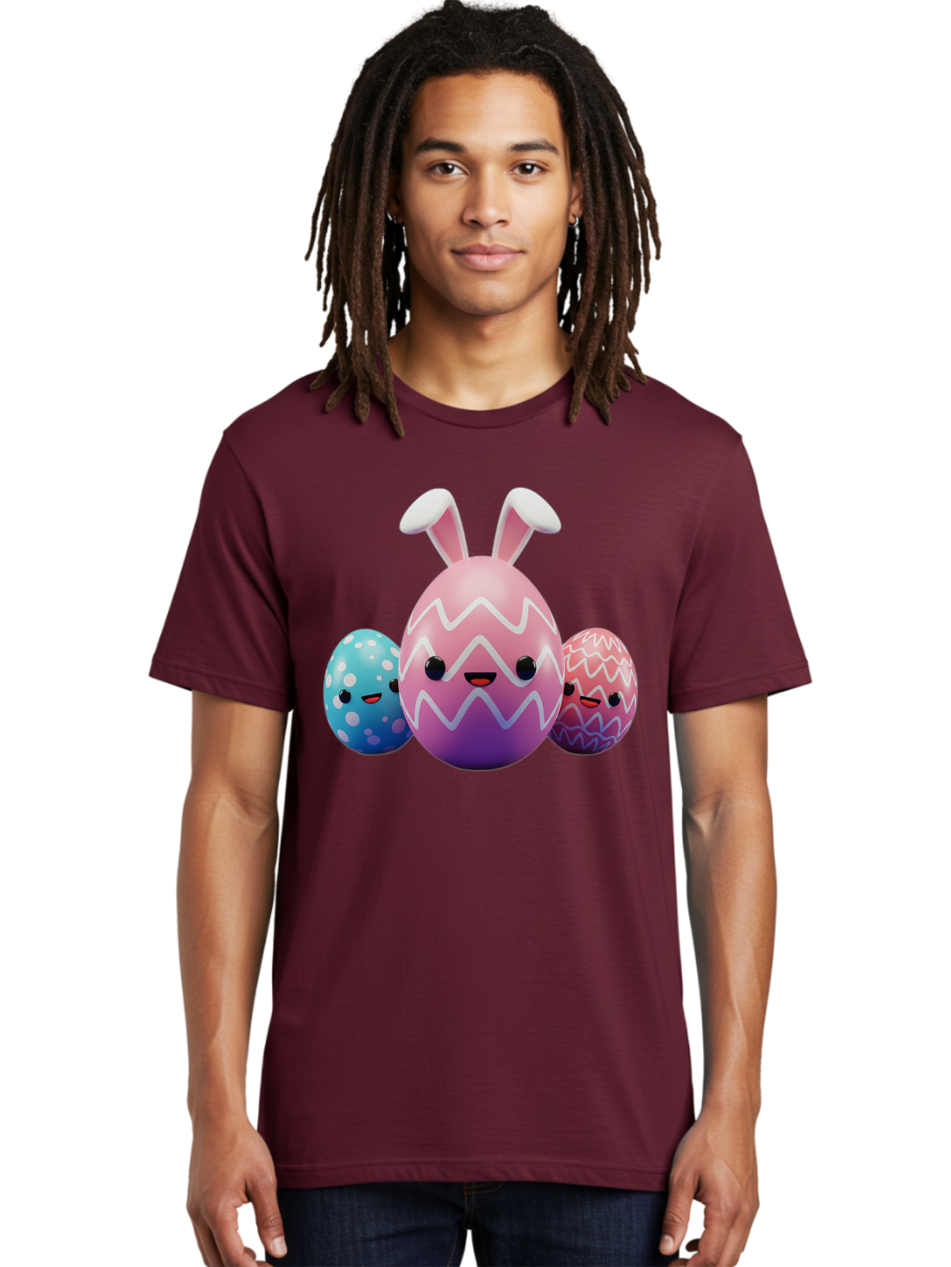 Easter-Eggs-With-Bunny-Ears Men'S Graphic Tee, 100% Cotton, Comfortable Casual Summer Wear, Machine Washable, Easter Eggs, Colorful Eggs, Decorated Eggs, Festive Eggs, Egg Hunt, Spring Season, Pastel Colors, Cute Eggs, Easter Celebration, Baa624