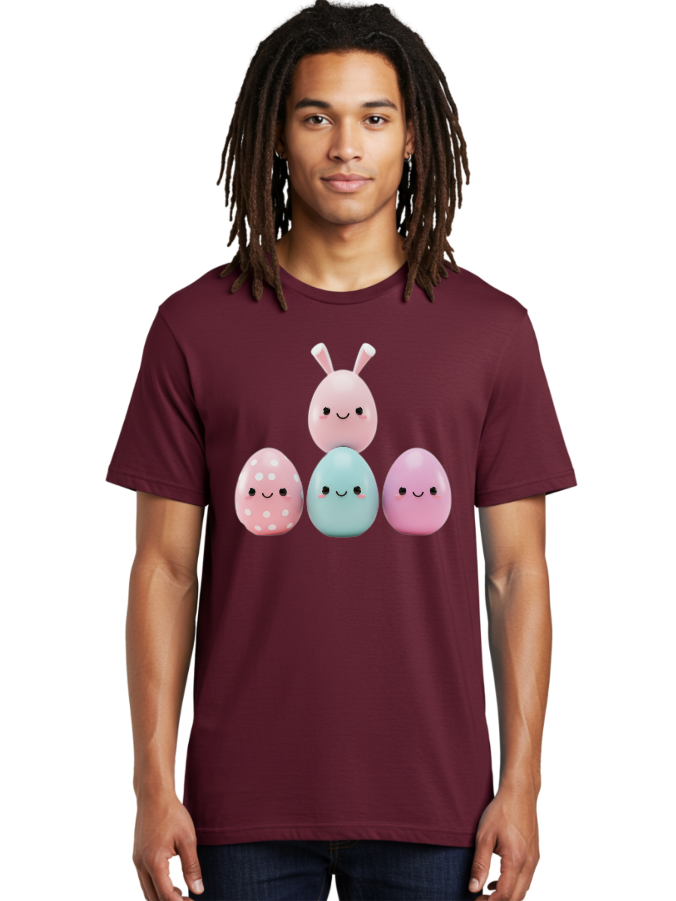 Easter-Eggs Men'S Graphic Tee, 100% Cotton, Comfortable Casual Summer Wear, Machine Washable, Easter Eggs, Cartoon Eggs, Smiling Eggs, Pastel Colors, Decorative Eggs, Easter Theme, Cute Eggs, Egg Characters, Digital Illustration, Baa626