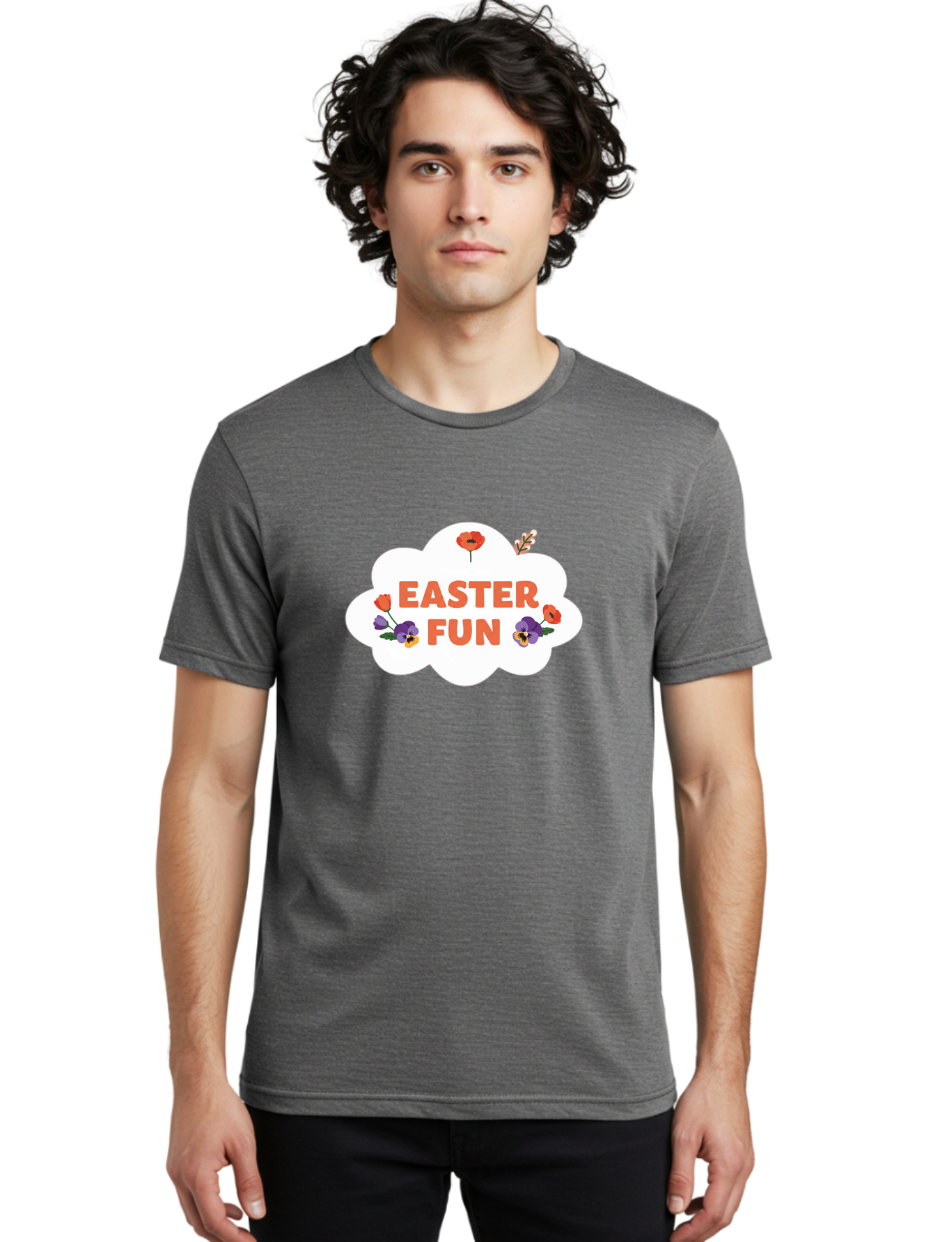 Easter-Fun Men'S Graphic Tee, 100% Cotton, Comfortable Casual Summer Wear, Machine Washable, Easter Celebration, Spring Flowers, Vibrant Colors, Floral Decorations, Easter Joy, Festive Atmosphere, Cartoon Style, Poppy Flowers, Easter Fun Baa627