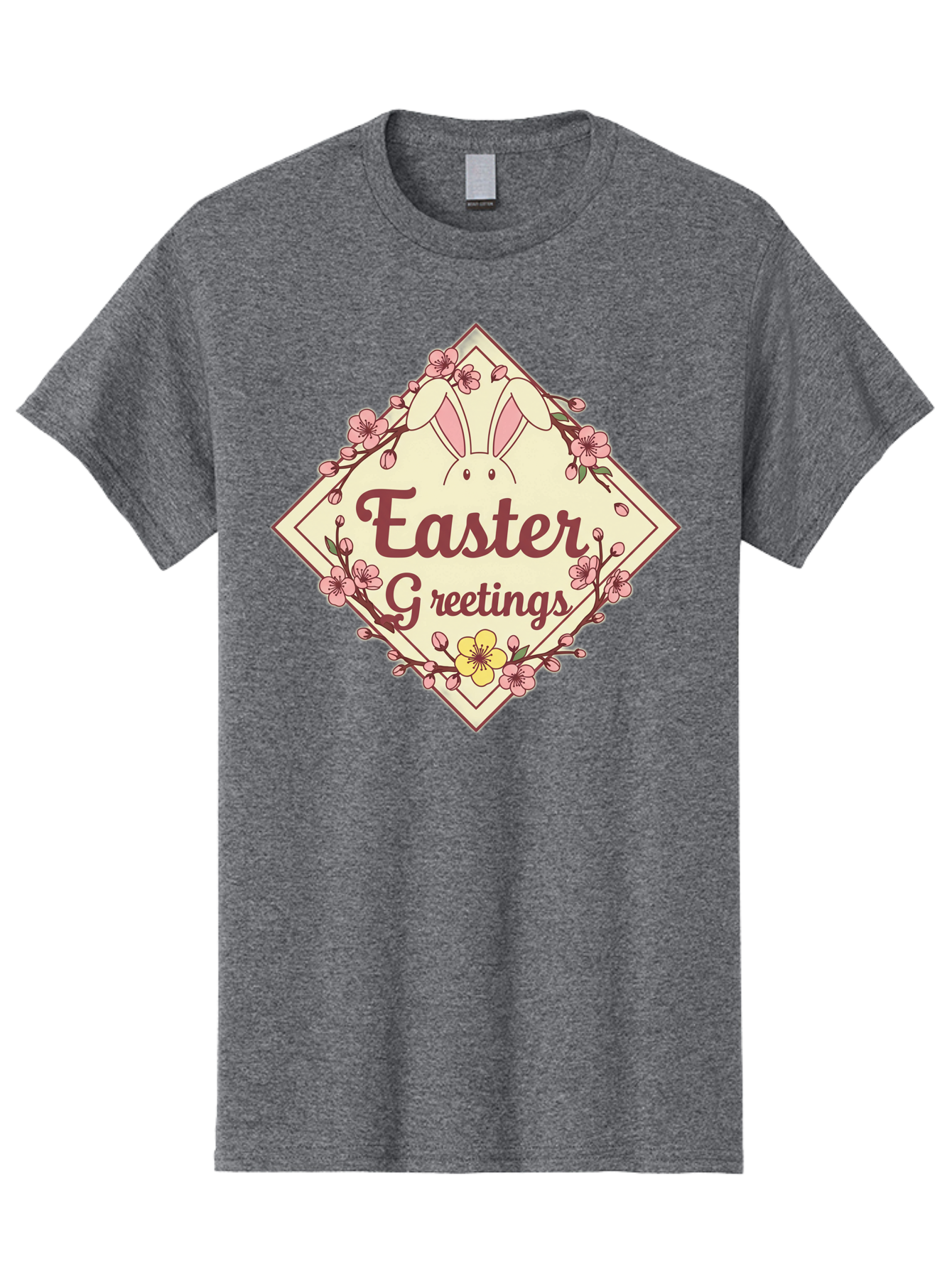 Easter-Greetings Men'S Graphic Tee, 100% Cotton, Comfortable Casual Summer Wear, Machine Washable, Easter Bunny, Easter Greetings, Floral Wreath, Pastel Colors, Spring Flowers, Easter Wishes, Festive Design Baa629