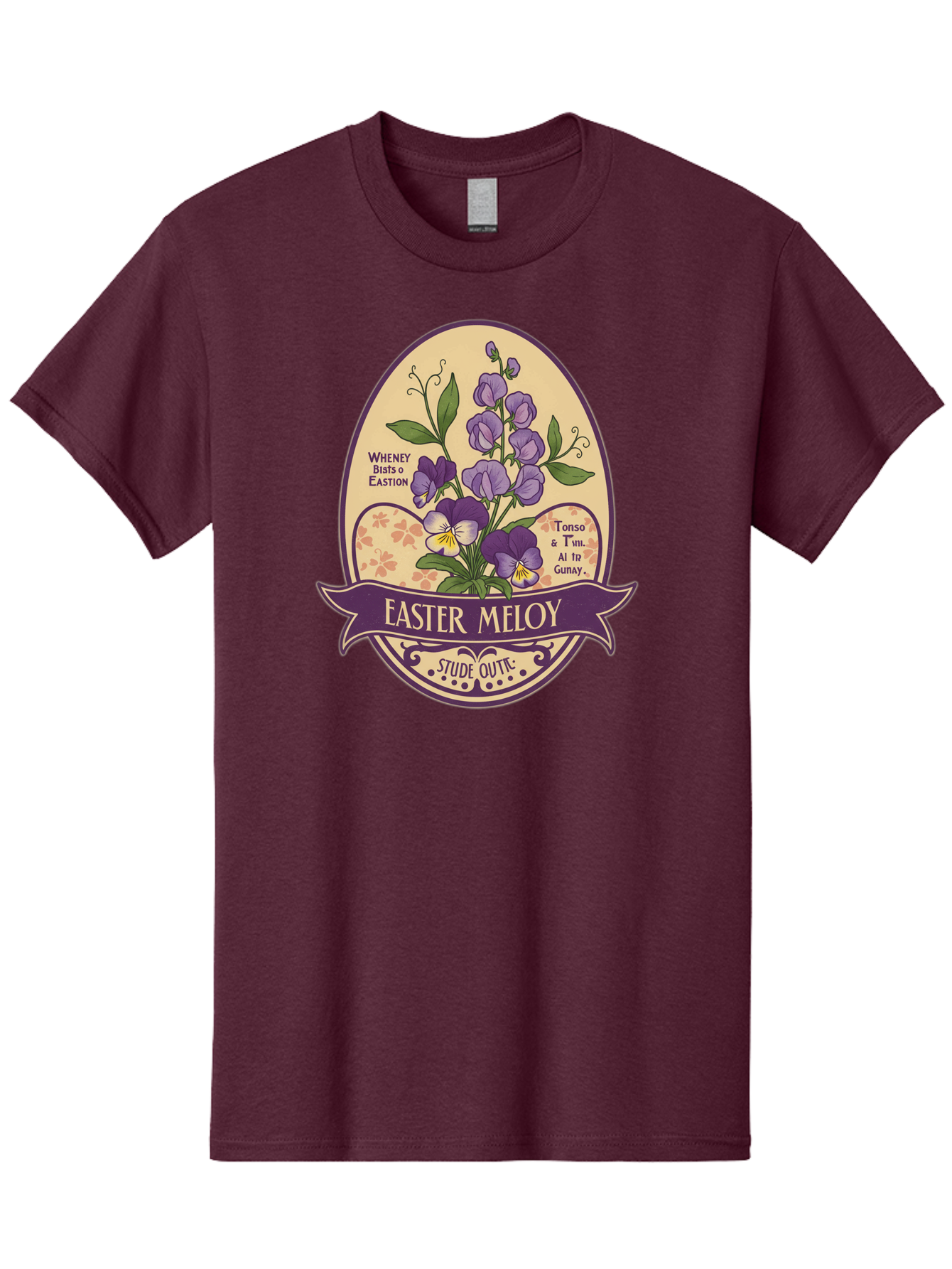 Easter-Meloy Men'S Graphic Tee, 100% Cotton, Comfortable Casual Summer Wear, Machine Washable, Purple Violets, Easter Flowers, Floral Illustration, Vintage Design, Easter Meloy, Poetic Verse, Blooming Flowers, Floral Arrangement, Baa632