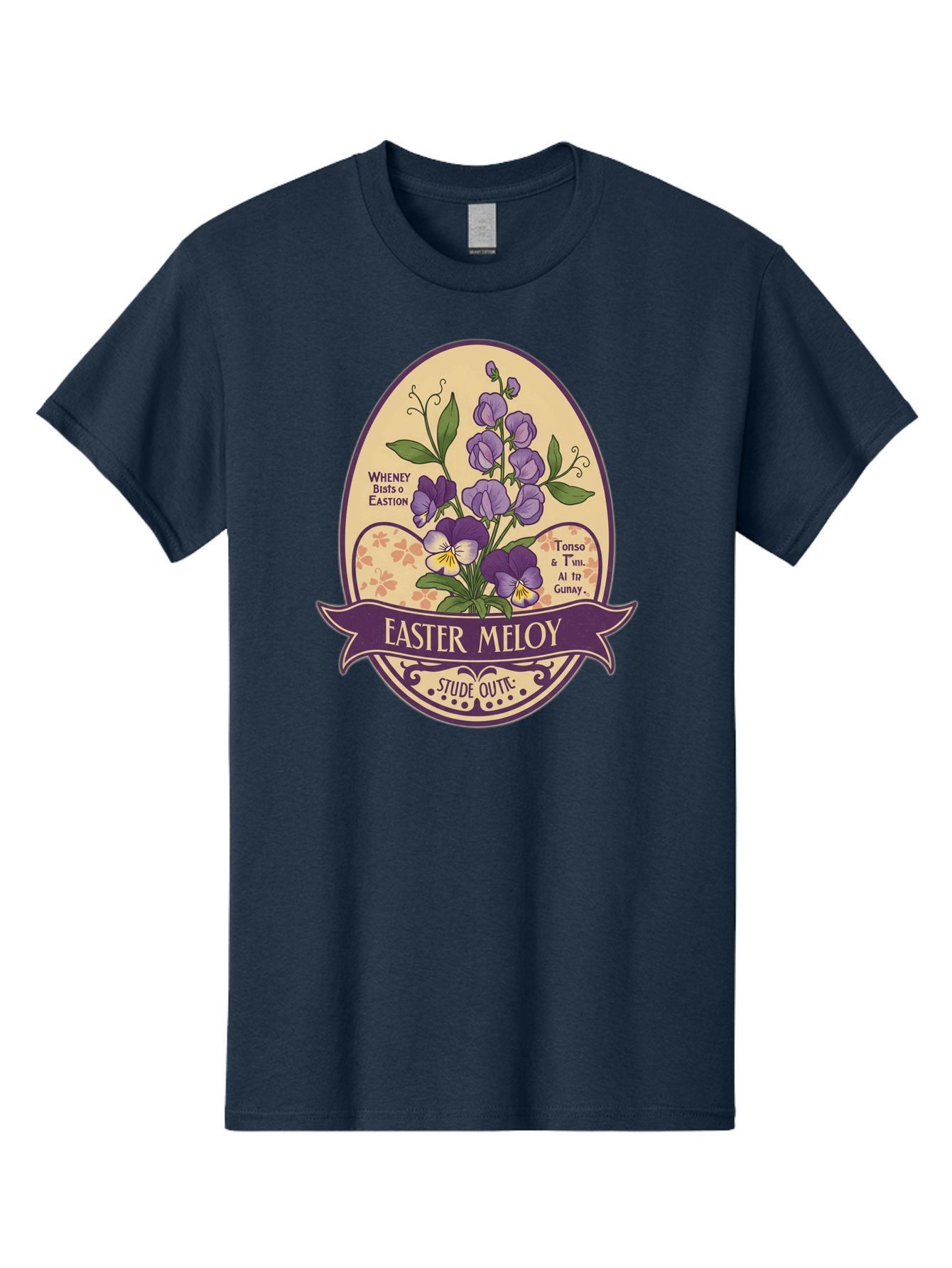 Easter-Meloy Men'S Graphic Tee, 100% Cotton, Comfortable Casual Summer Wear, Machine Washable, Purple Violets, Easter Flowers, Floral Illustration, Vintage Design, Easter Meloy, Poetic Verse, Blooming Flowers, Floral Arrangement, Baa632