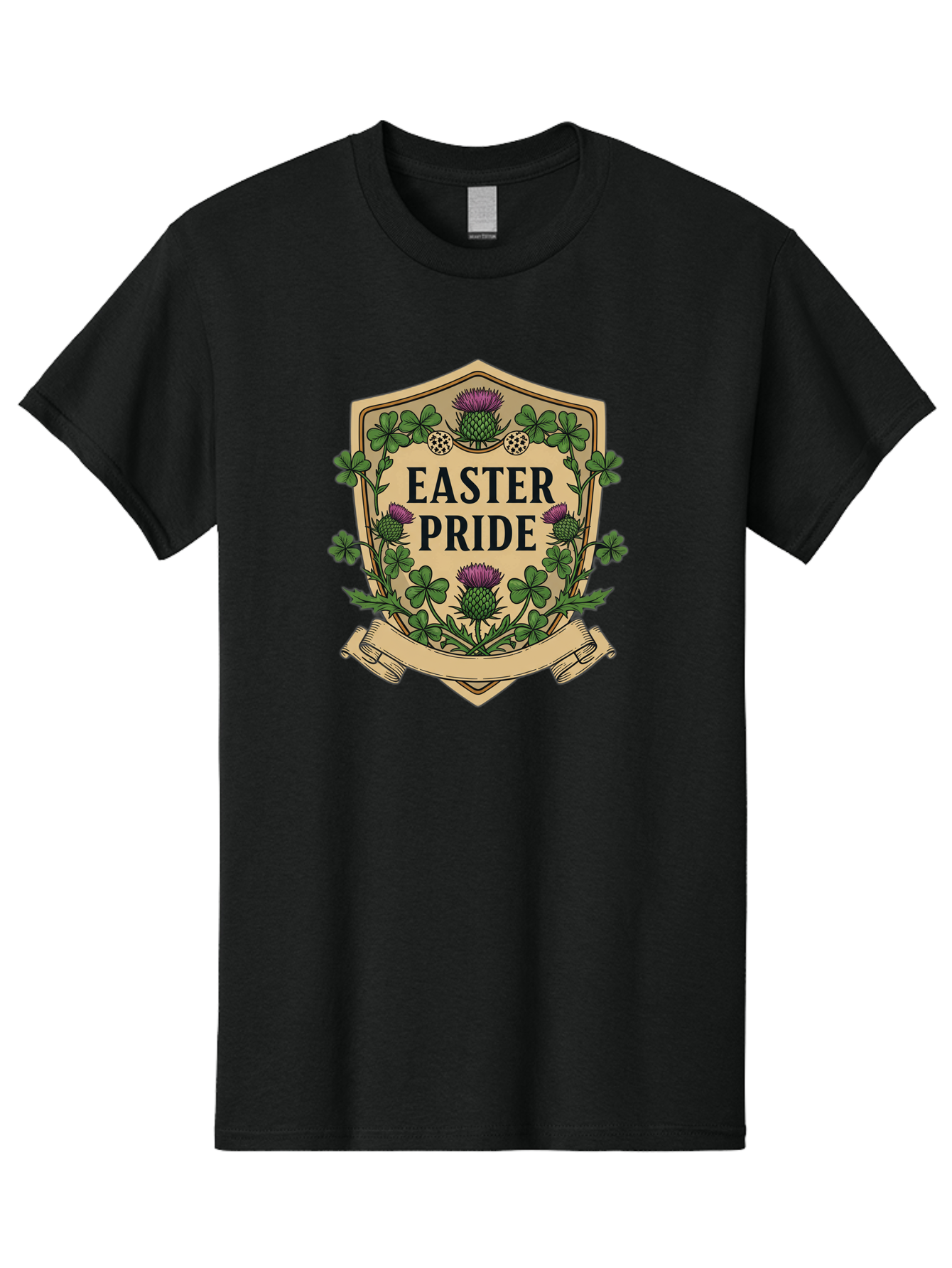 Easter-Pride Men'S Graphic Tee, 100% Cotton, Comfortable Casual Summer Wear, Machine Washable, Shamrocks, Purple Thistles, Easter Flowers, Floral Wreath, Vintage Badge, Easter Theme, Celtic Symbols, Festive Design, Spring Flowers Baa633