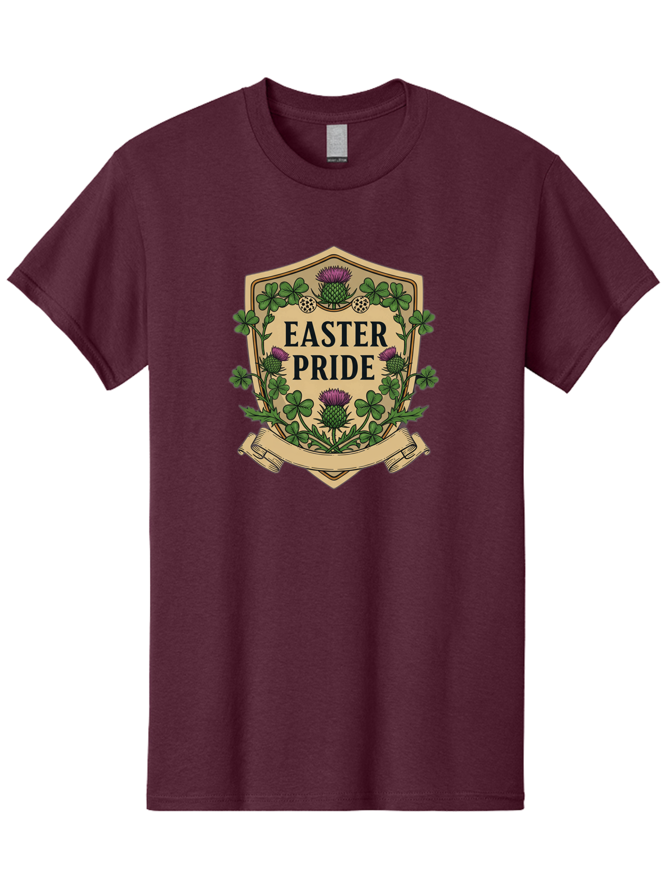 Easter-Pride Men'S Graphic Tee, 100% Cotton, Comfortable Casual Summer Wear, Machine Washable, Shamrocks, Purple Thistles, Easter Flowers, Floral Wreath, Vintage Badge, Easter Theme, Celtic Symbols, Festive Design, Spring Flowers Baa633