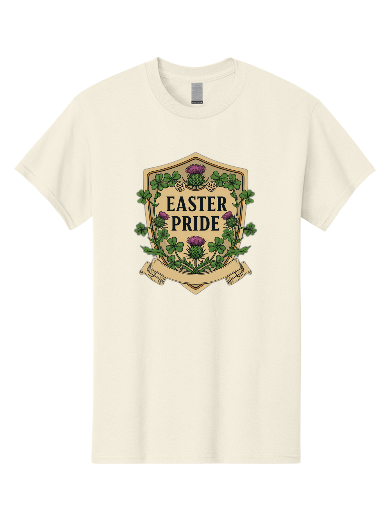 Easter-Pride Men'S Graphic Tee, 100% Cotton, Comfortable Casual Summer Wear, Machine Washable, Shamrocks, Purple Thistles, Easter Flowers, Floral Wreath, Vintage Badge, Easter Theme, Celtic Symbols, Festive Design, Spring Flowers Baa633