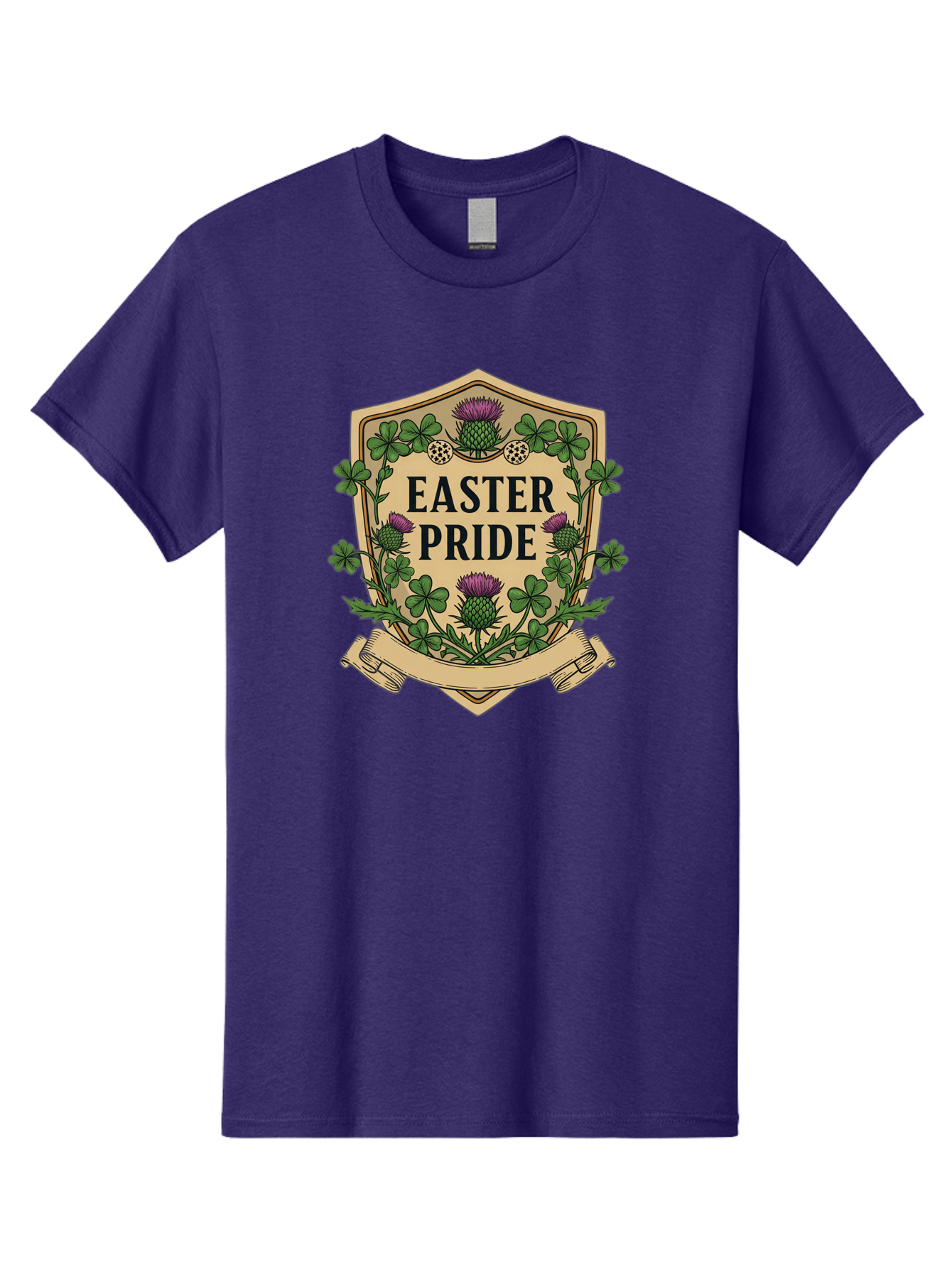 Easter-Pride Men'S Graphic Tee, 100% Cotton, Comfortable Casual Summer Wear, Machine Washable, Shamrocks, Purple Thistles, Easter Flowers, Floral Wreath, Vintage Badge, Easter Theme, Celtic Symbols, Festive Design, Spring Flowers Baa633