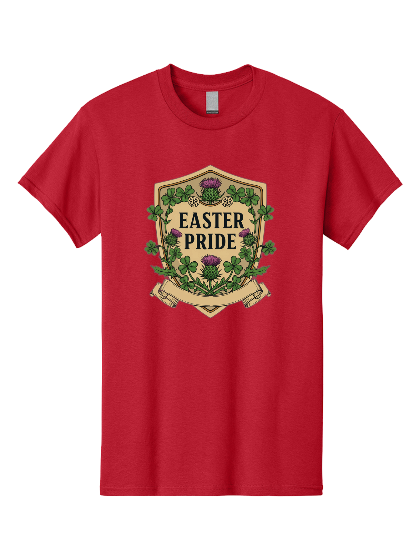 Easter-Pride Men'S Graphic Tee, 100% Cotton, Comfortable Casual Summer Wear, Machine Washable, Shamrocks, Purple Thistles, Easter Flowers, Floral Wreath, Vintage Badge, Easter Theme, Celtic Symbols, Festive Design, Spring Flowers Baa633