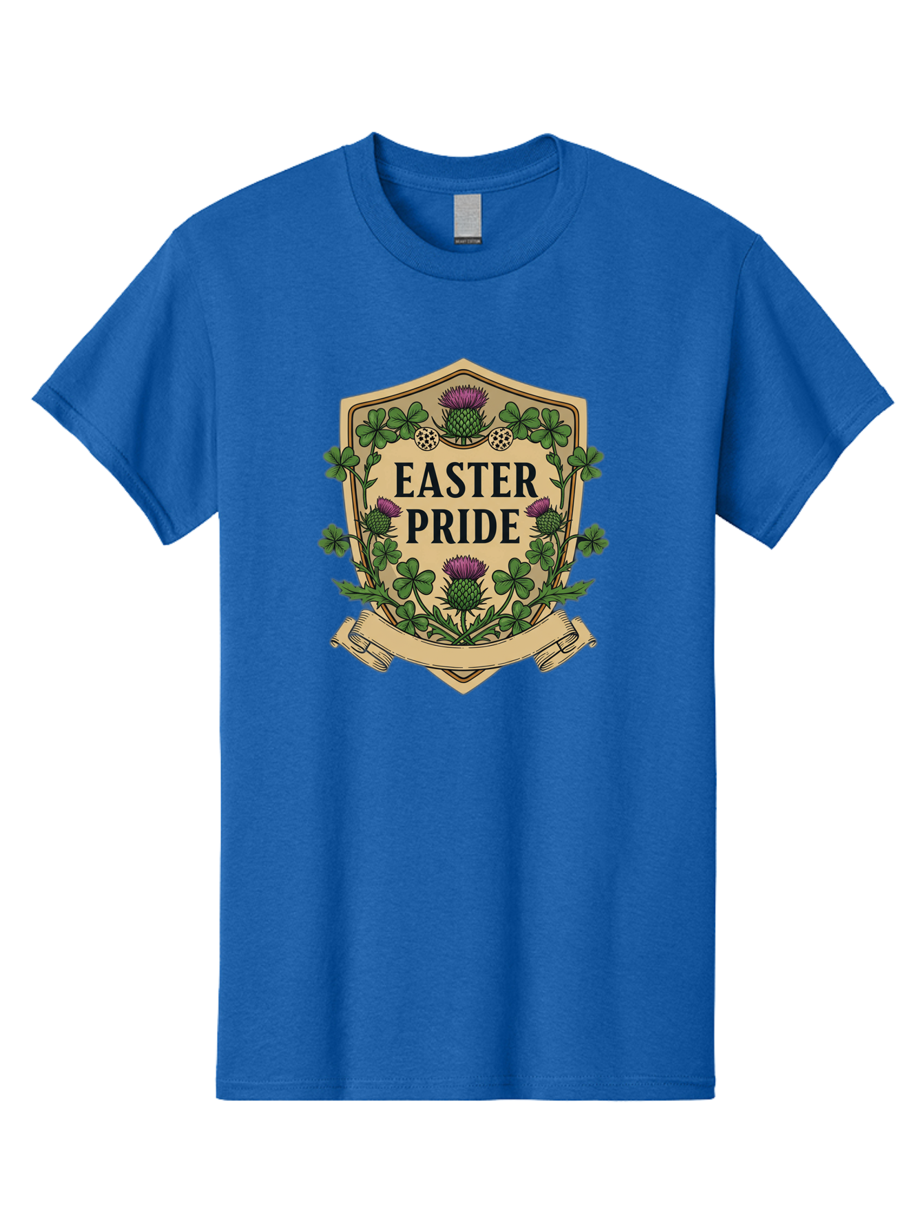 Easter-Pride Men'S Graphic Tee, 100% Cotton, Comfortable Casual Summer Wear, Machine Washable, Shamrocks, Purple Thistles, Easter Flowers, Floral Wreath, Vintage Badge, Easter Theme, Celtic Symbols, Festive Design, Spring Flowers Baa633