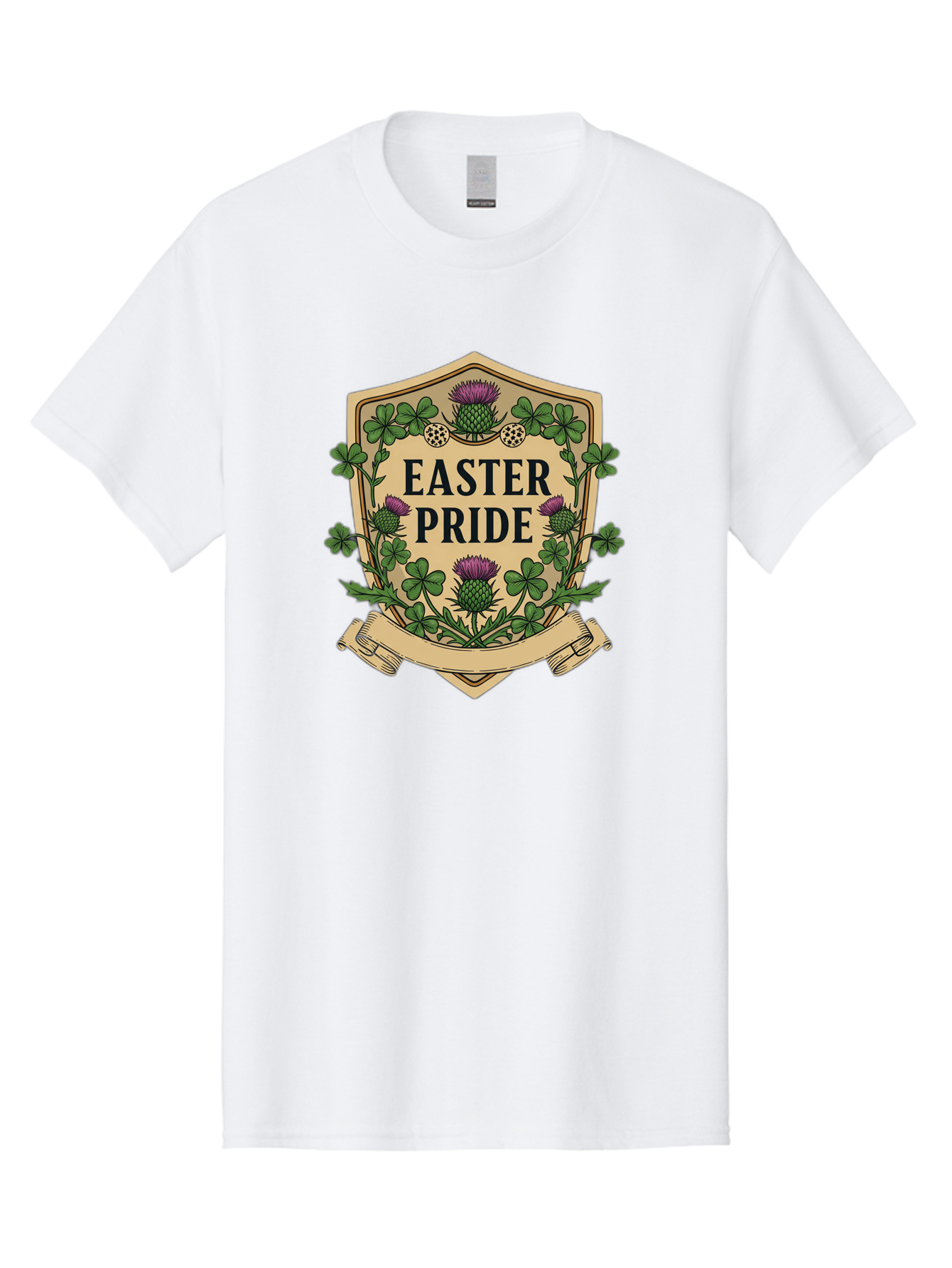 Easter-Pride Men'S Graphic Tee, 100% Cotton, Comfortable Casual Summer Wear, Machine Washable, Shamrocks, Purple Thistles, Easter Flowers, Floral Wreath, Vintage Badge, Easter Theme, Celtic Symbols, Festive Design, Spring Flowers Baa633