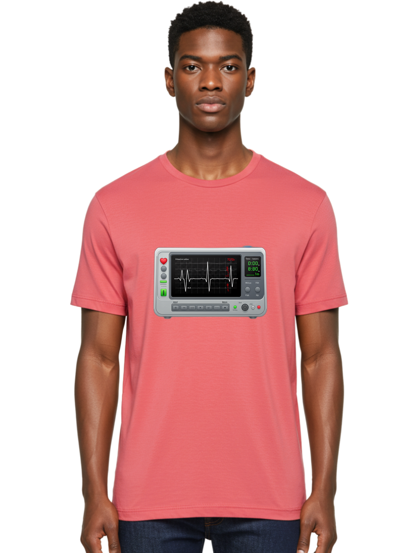 Ecg-Monitor Men'S Graphic Tee, 100% Cotton, Comfortable Casual Summer Wear, Machine Washable, Electrocardiogram Machine, Heart Rate Monitor, Medical Device, Cardiac Rhythm, Bpm Display, Health Technology, Patient Monitoring, Baa636