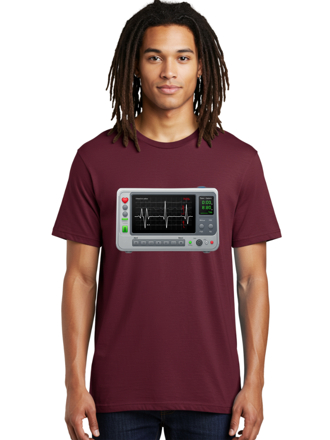 Ecg-Monitor Men'S Graphic Tee, 100% Cotton, Comfortable Casual Summer Wear, Machine Washable, Electrocardiogram Machine, Heart Rate Monitor, Medical Device, Cardiac Rhythm, Bpm Display, Health Technology, Patient Monitoring, Baa636