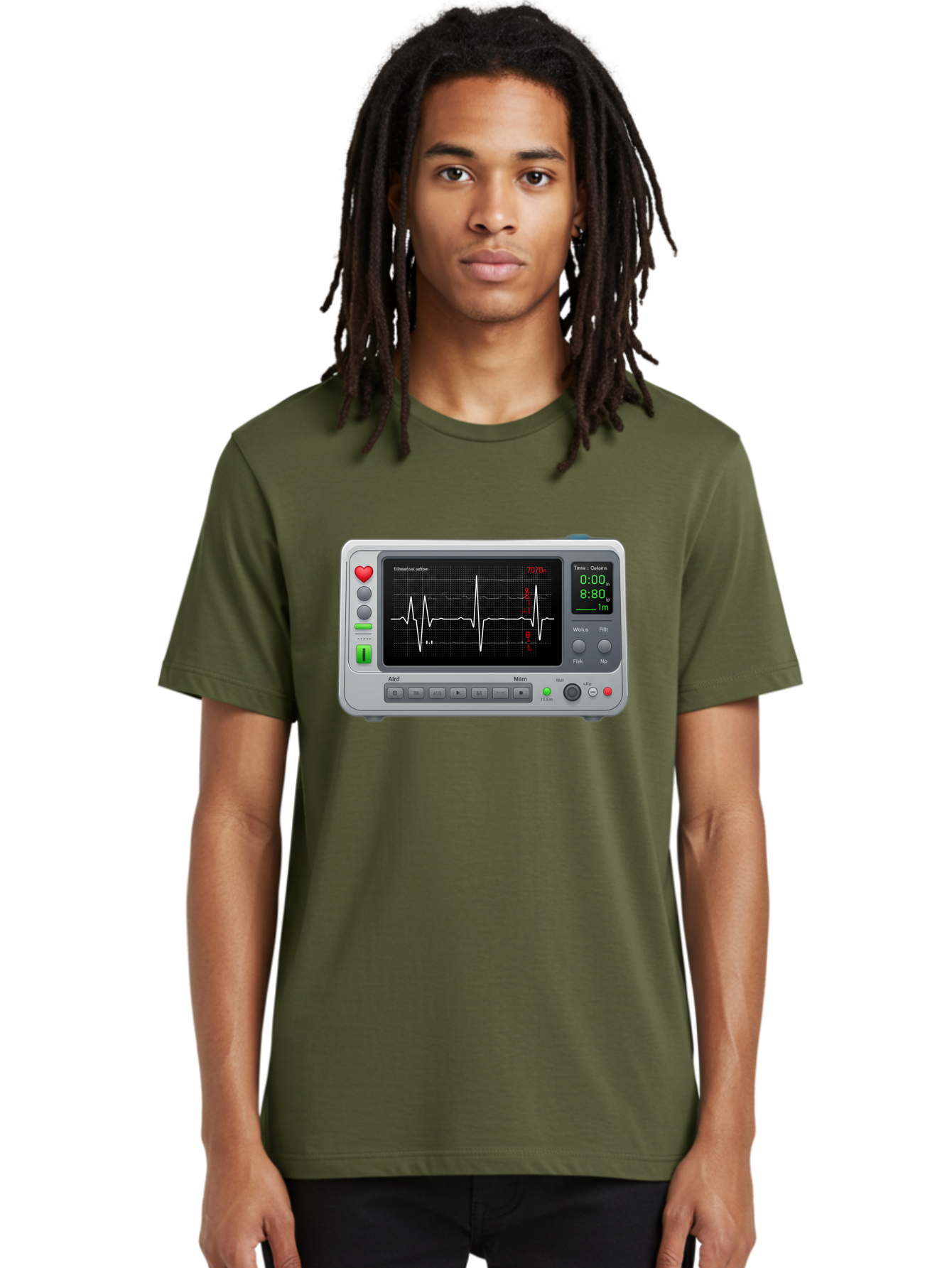 Ecg-Monitor Men'S Graphic Tee, 100% Cotton, Comfortable Casual Summer Wear, Machine Washable, Electrocardiogram Machine, Heart Rate Monitor, Medical Device, Cardiac Rhythm, Bpm Display, Health Technology, Patient Monitoring, Baa636