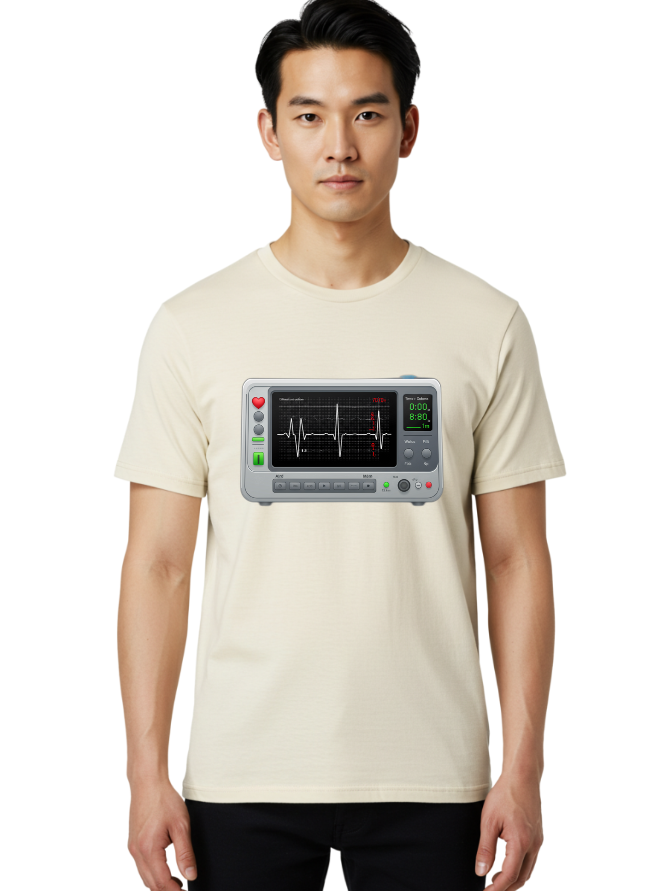 Ecg-Monitor Men'S Graphic Tee, 100% Cotton, Comfortable Casual Summer Wear, Machine Washable, Electrocardiogram Machine, Heart Rate Monitor, Medical Device, Cardiac Rhythm, Bpm Display, Health Technology, Patient Monitoring, Baa636