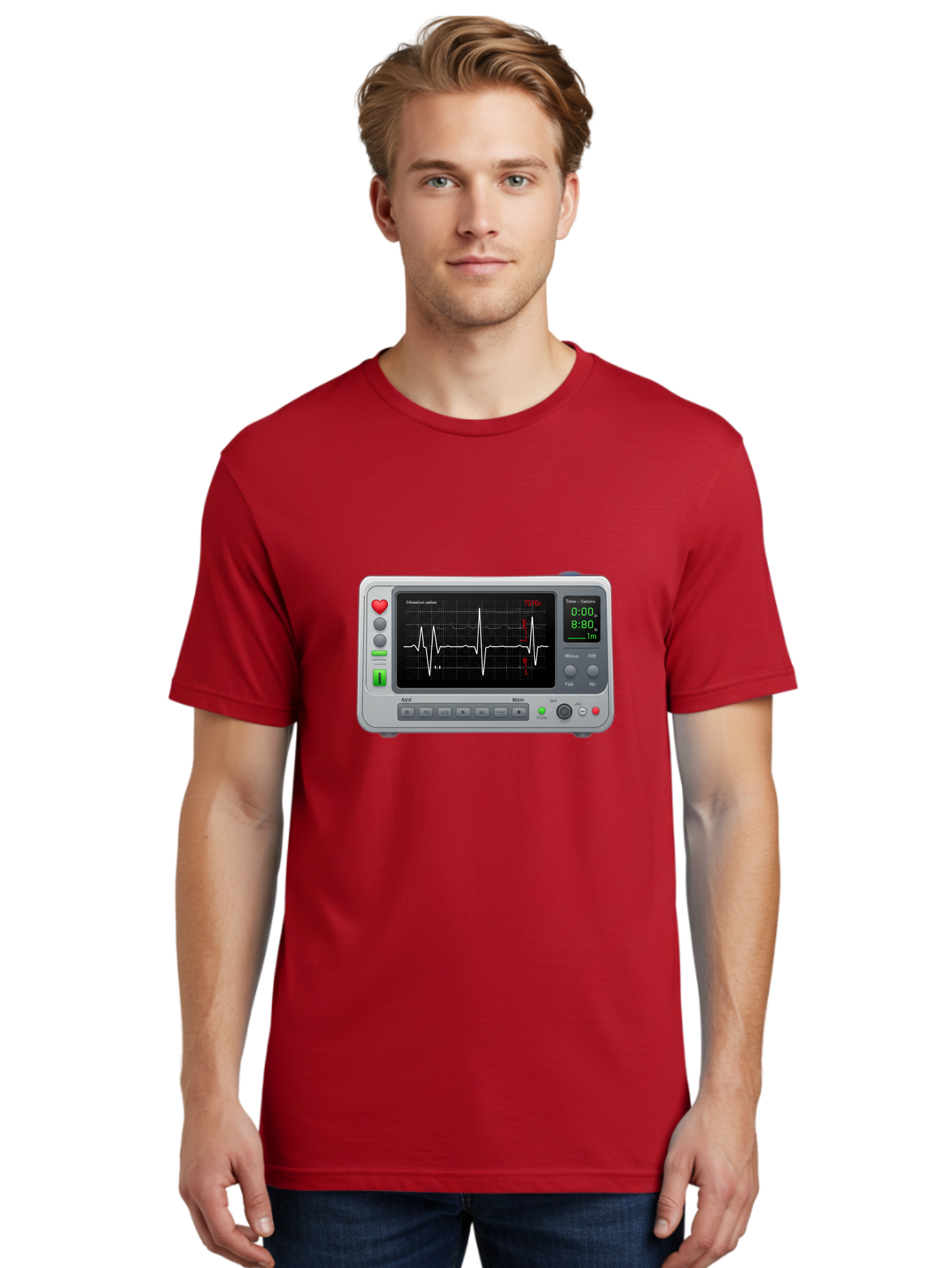 Ecg-Monitor Men'S Graphic Tee, 100% Cotton, Comfortable Casual Summer Wear, Machine Washable, Electrocardiogram Machine, Heart Rate Monitor, Medical Device, Cardiac Rhythm, Bpm Display, Health Technology, Patient Monitoring, Baa636