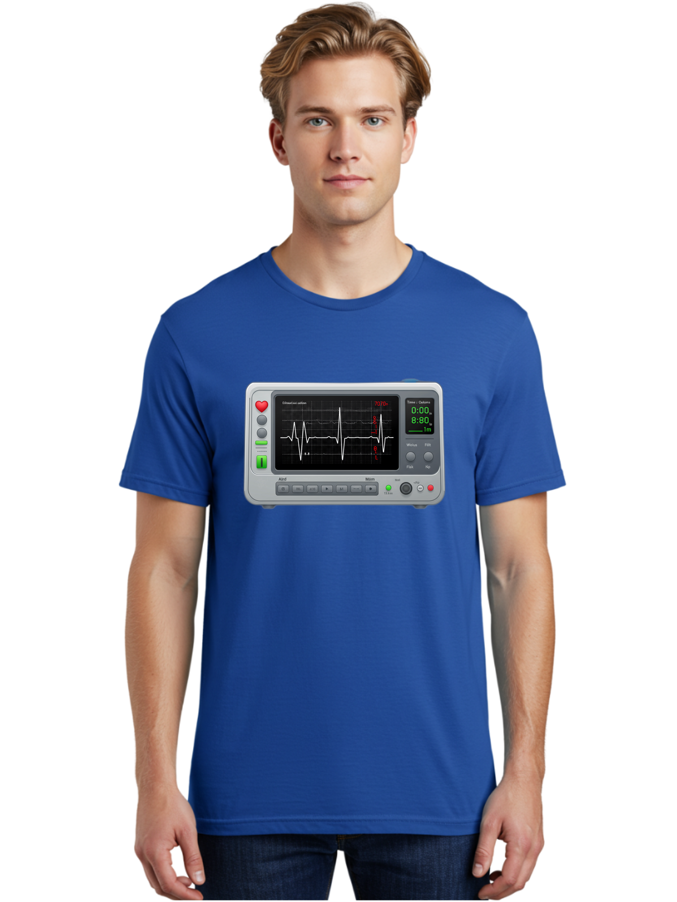 Ecg-Monitor Men'S Graphic Tee, 100% Cotton, Comfortable Casual Summer Wear, Machine Washable, Electrocardiogram Machine, Heart Rate Monitor, Medical Device, Cardiac Rhythm, Bpm Display, Health Technology, Patient Monitoring, Baa636